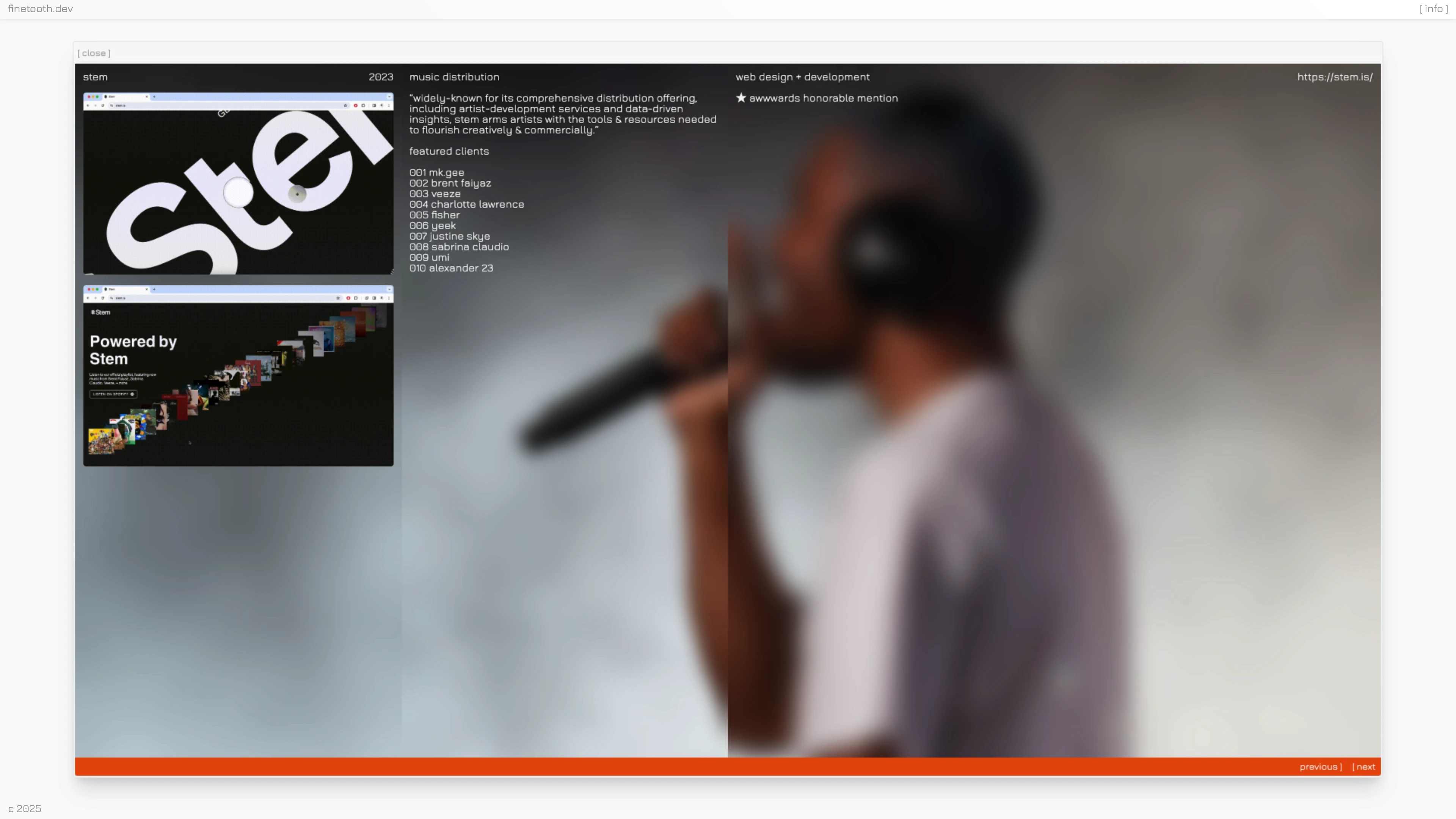 Full page screenshot of the Finetooth website. Fullstack web design and development.