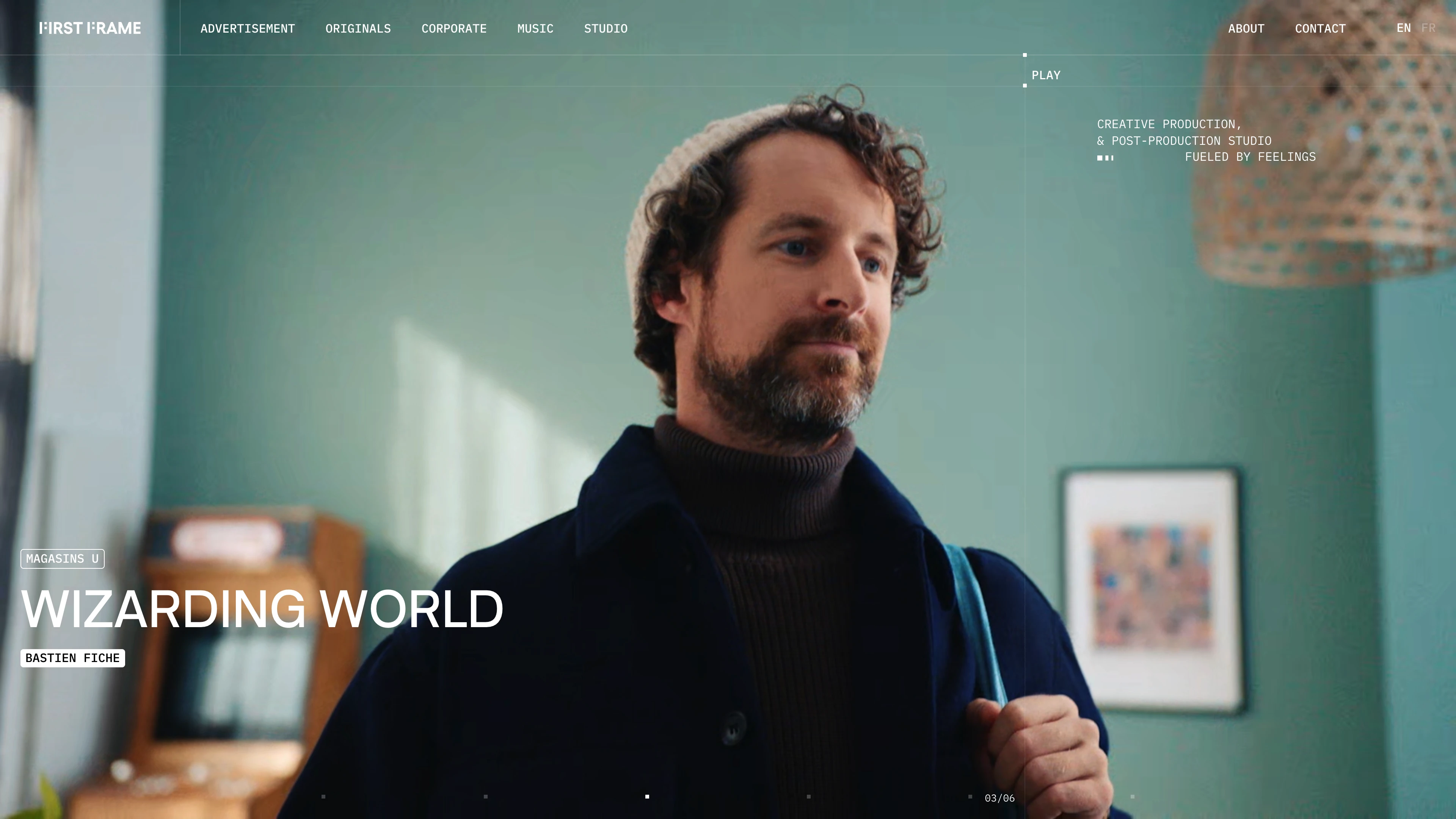 Full page screenshot of the First Frame website. First Frame is a creative production and post-production studio based in Paris, …