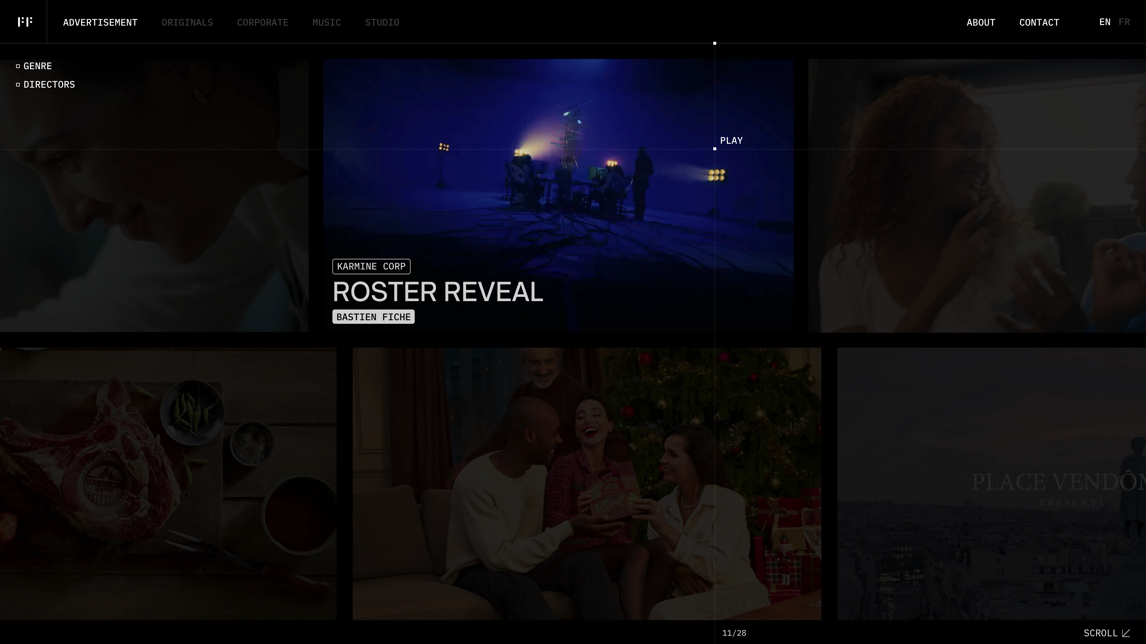 Full page screenshot of the First Frame website. First Frame is a creative production and post-production studio based in Paris, …