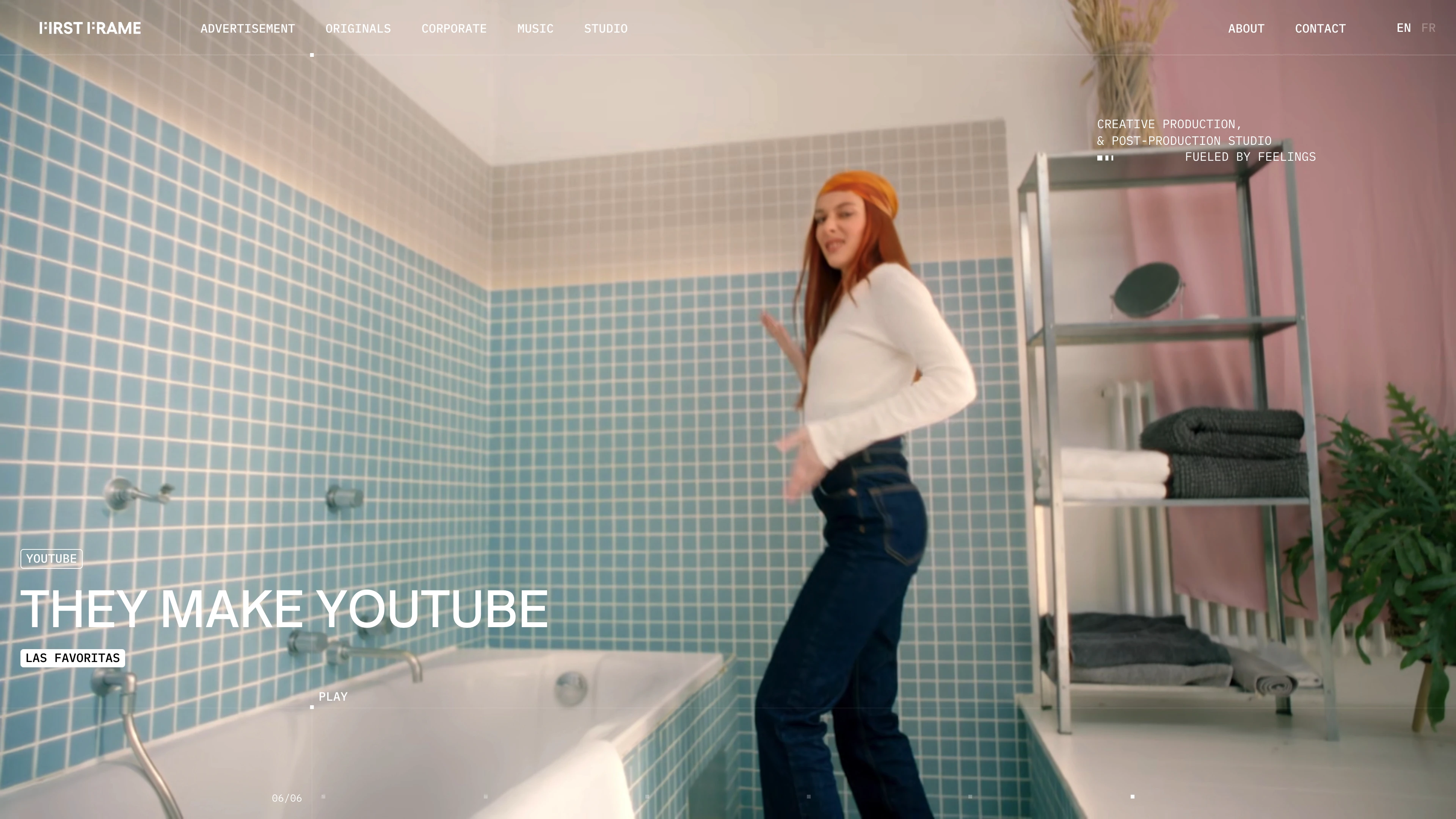 Full page screenshot of the First Frame website. First Frame is a creative production and post-production studio based in Paris, …