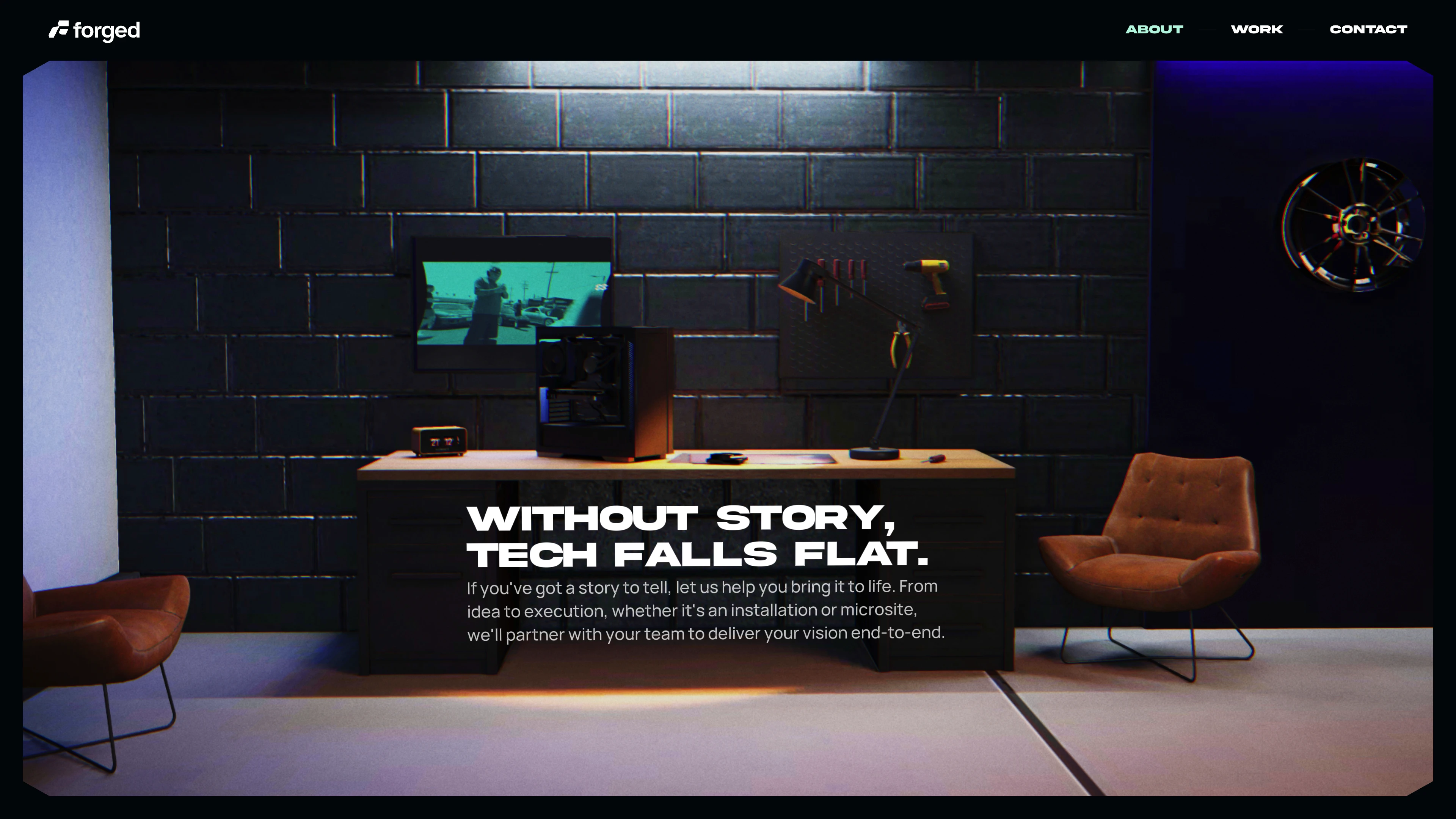 Full page screenshot of the Forged website. A creative studio. Discover how Forged builds next-generation digital …