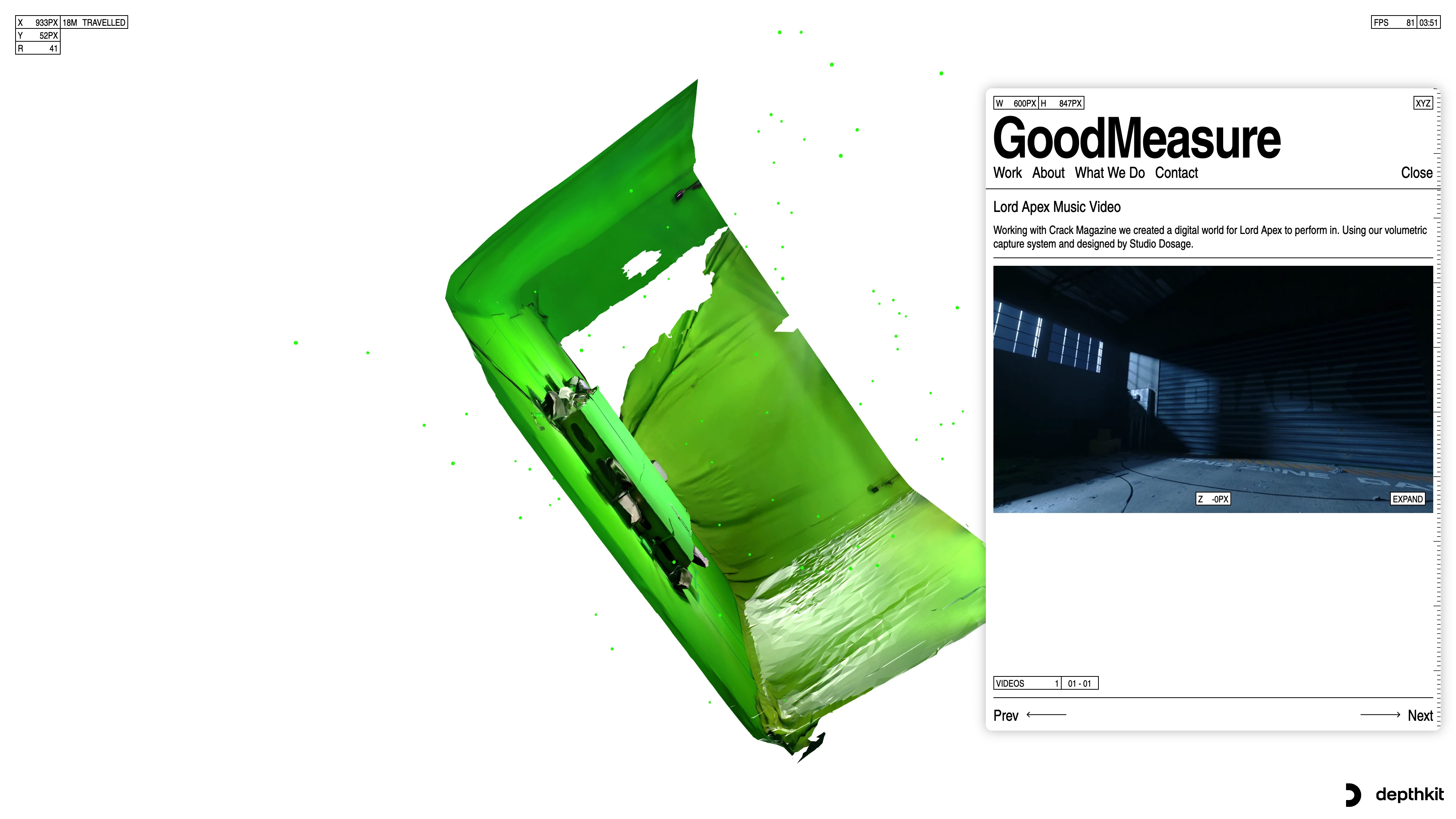 Full page screenshot of the Good Measure website. Good Measure Studio makes cutting edge digital experiences that leverage 3D …