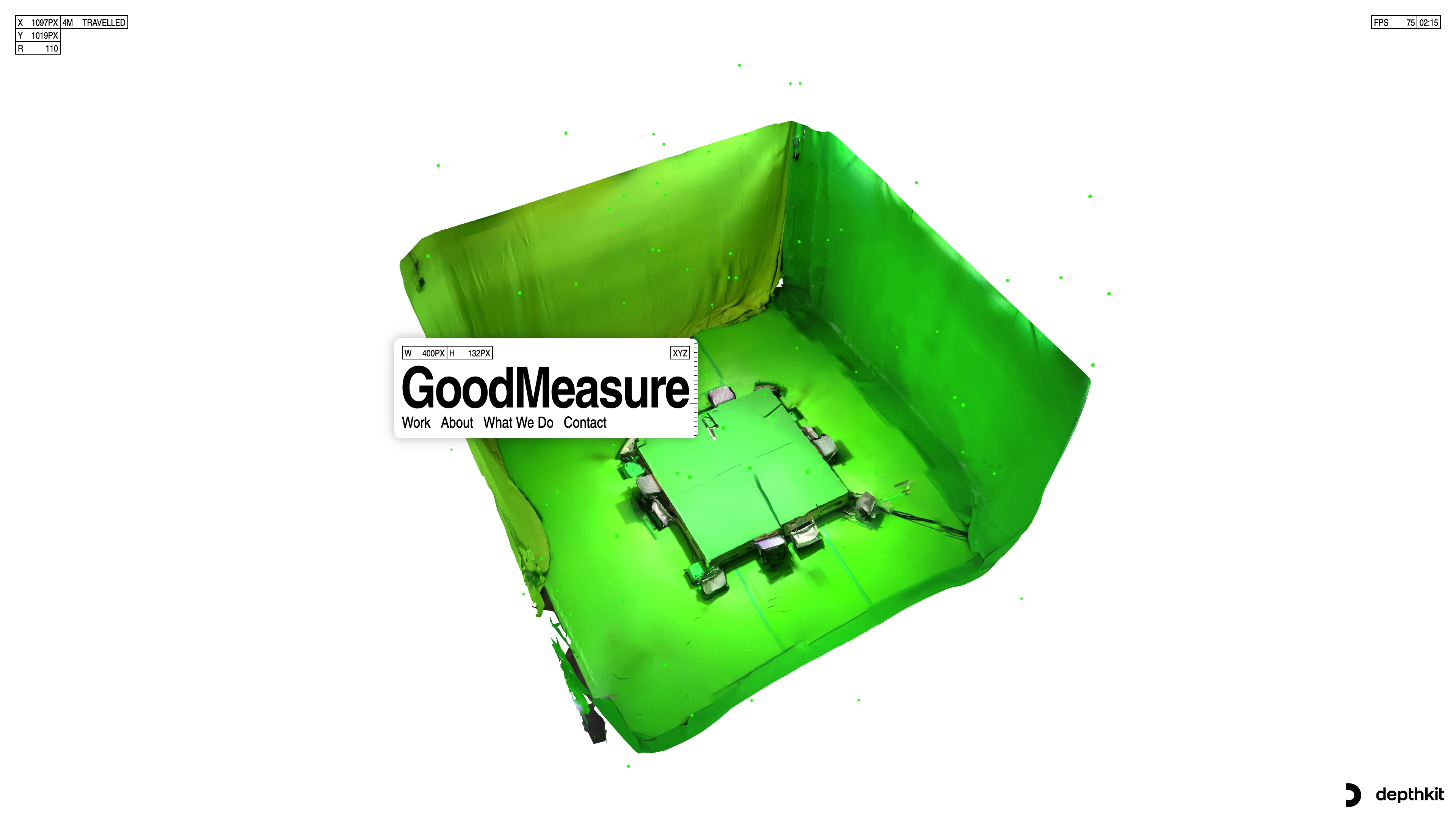 Full page screenshot of the Good Measure website. Good Measure Studio makes cutting edge digital experiences that leverage 3D …