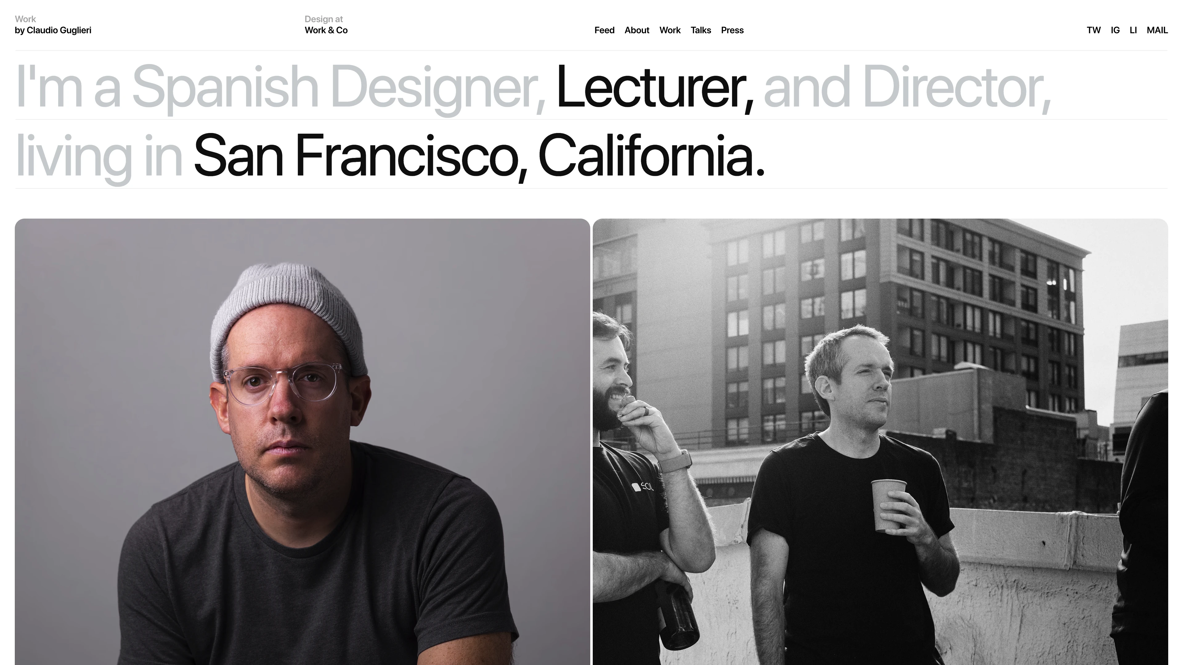 Full page screenshot of the Claudio Guglieri website. Over two decades of experience working for brands, crafting digital products, …