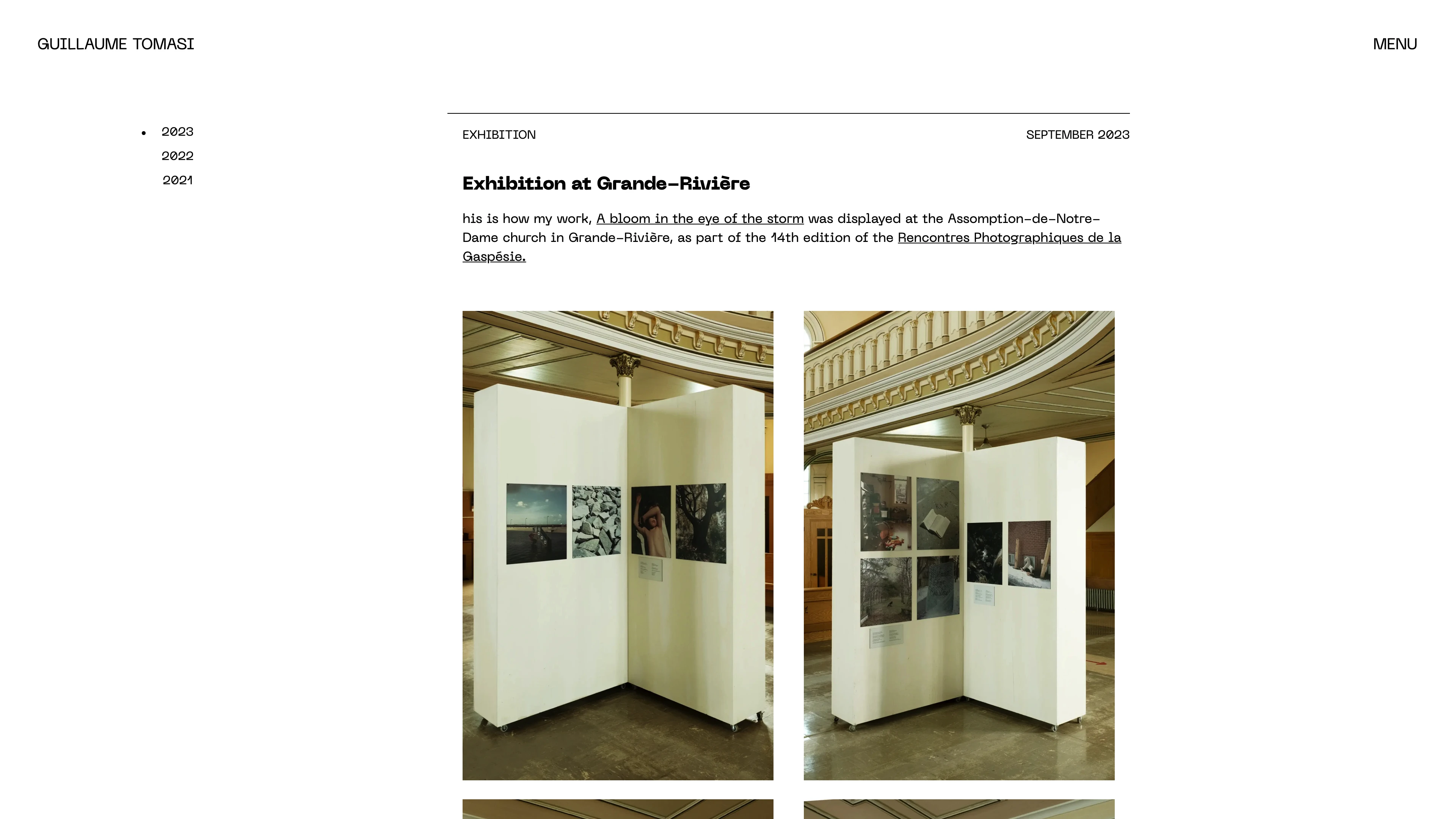 Full page screenshot of the Guillaume Tomasi website. Guillaume Tomasi (b 1984, France) is a photographer and curator based in …
