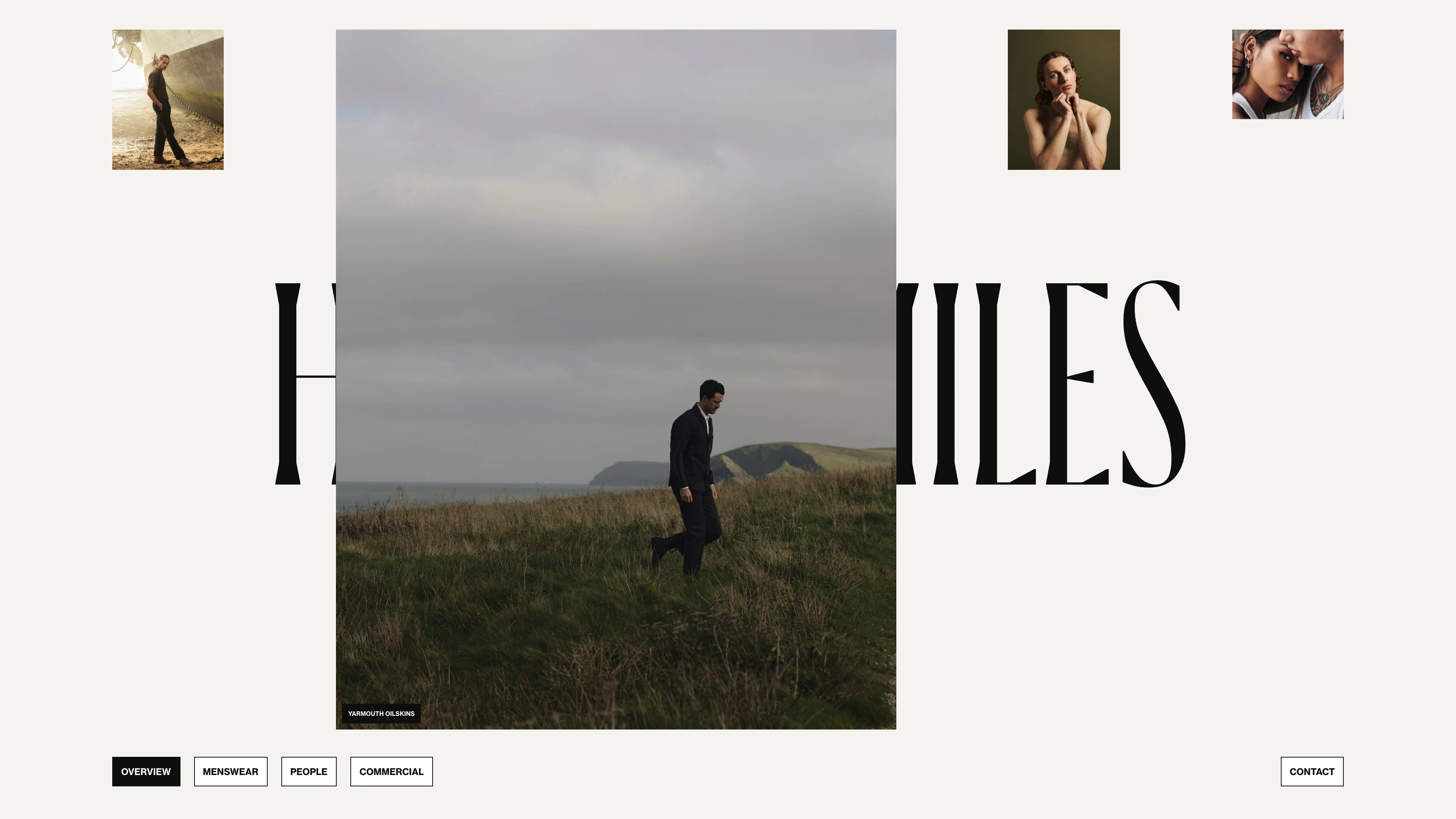 Full page screenshot of the Hannah Miles website. Hannah Miles is a London-based photographer specialising in menswear, people, …