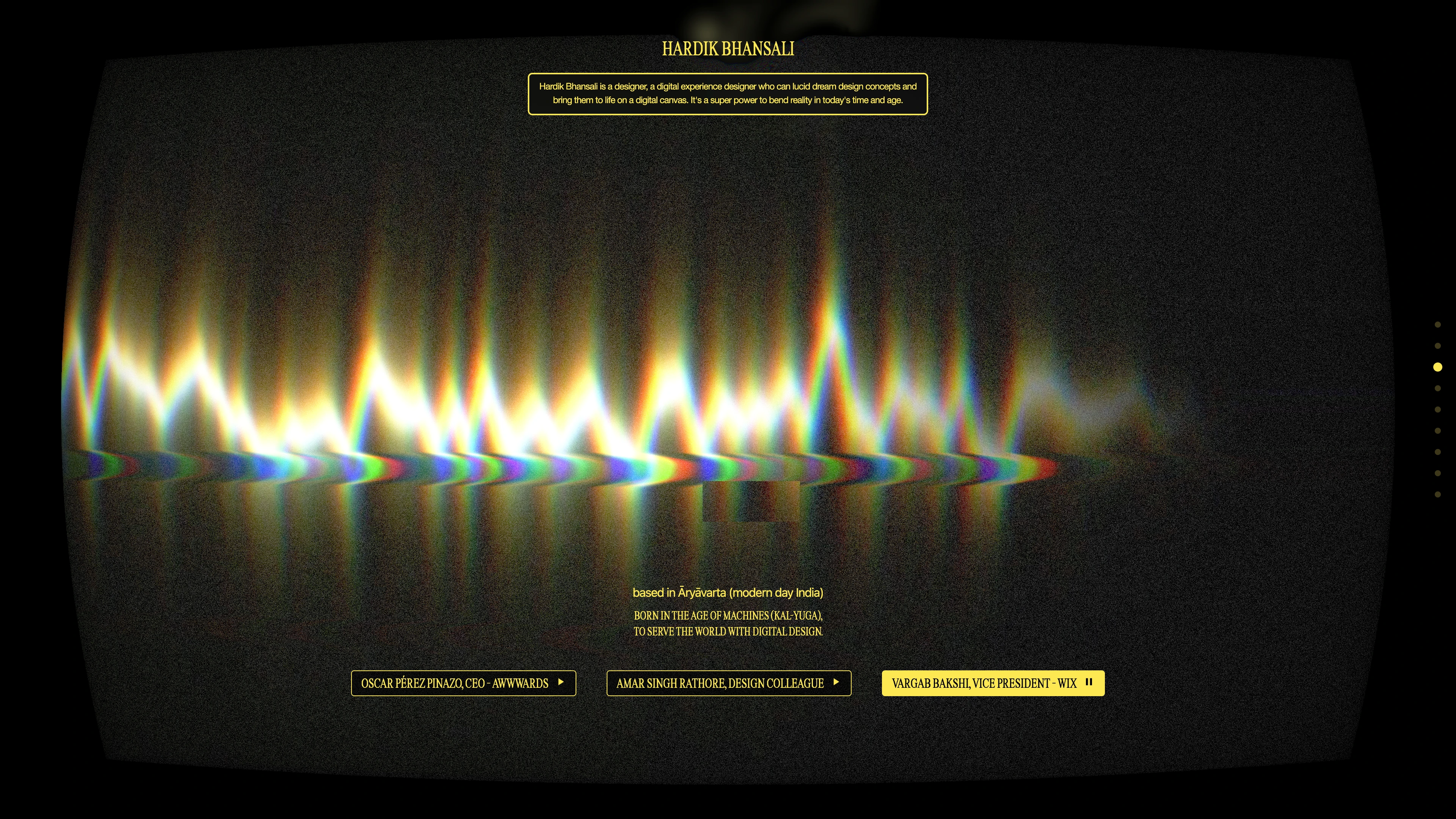 Full page screenshot of the Hardik Bhansali website. Hardik Bhansali is a designer, a digital experience designer who can lucid dream …