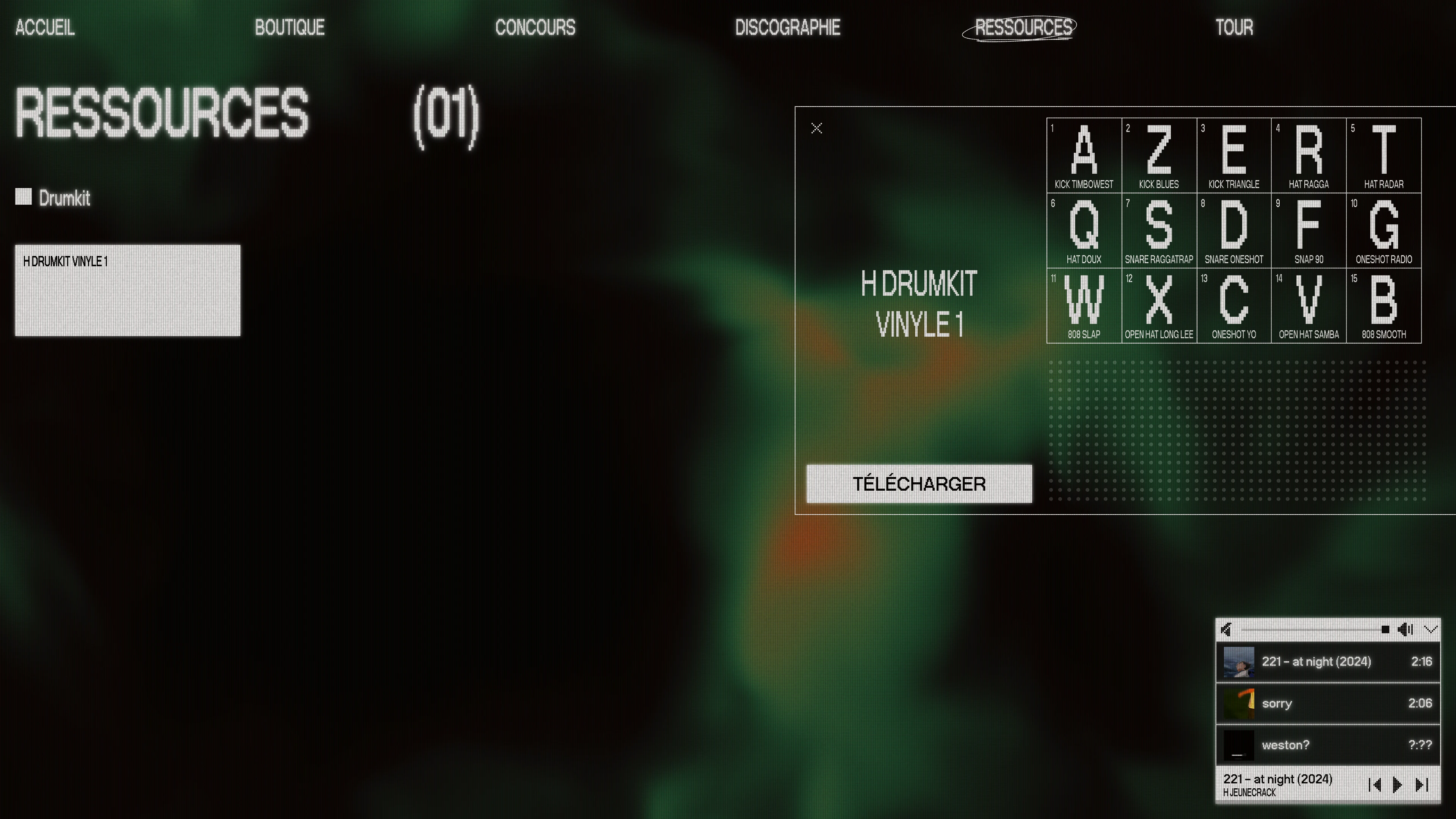Full page screenshot of the H JEUNECRACK website. Discover HJEUNECRACK: latest releases, videos, tour dates and official …