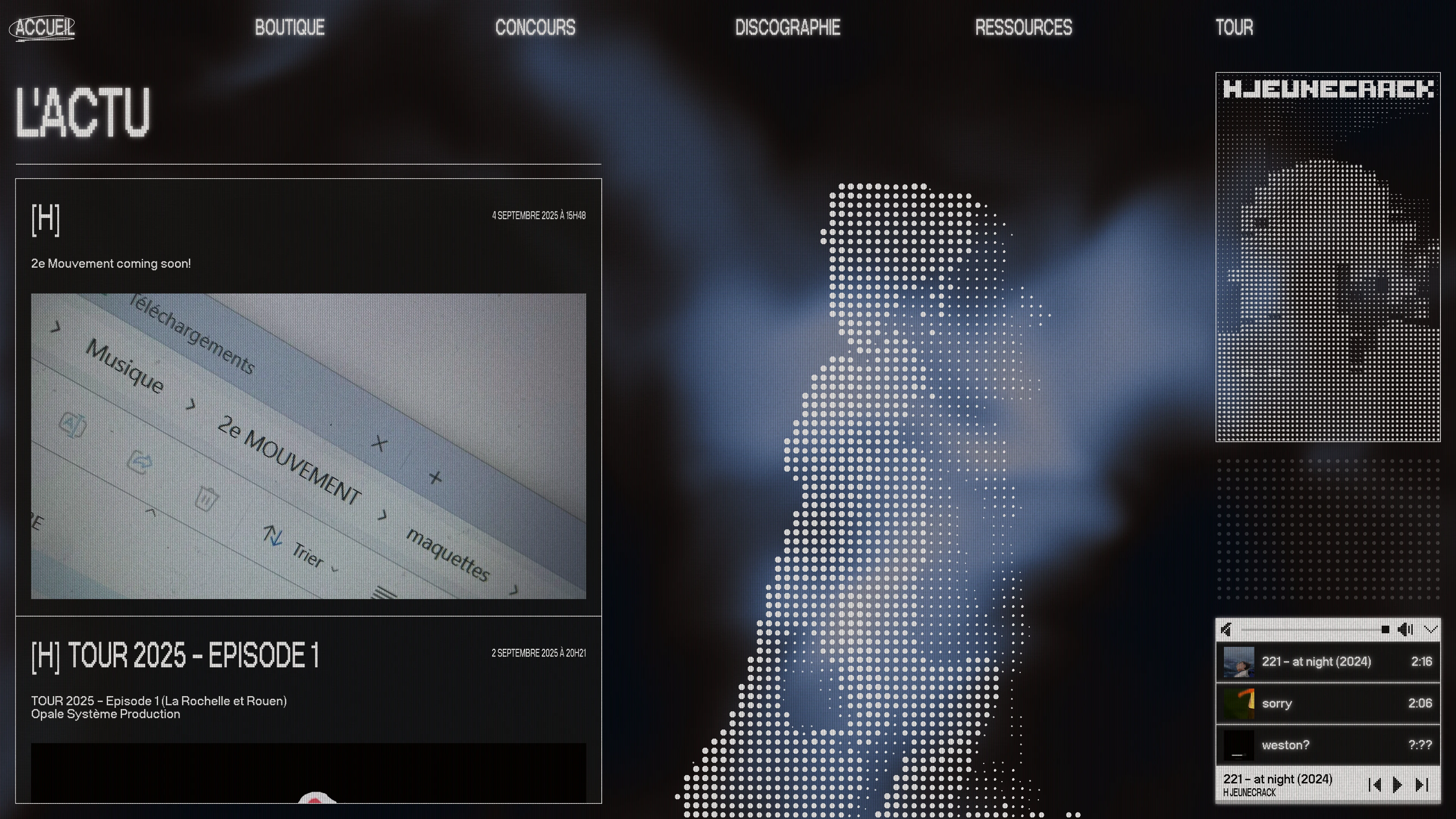 Full page screenshot of the H JEUNECRACK website. Discover HJEUNECRACK: latest releases, videos, tour dates and official …