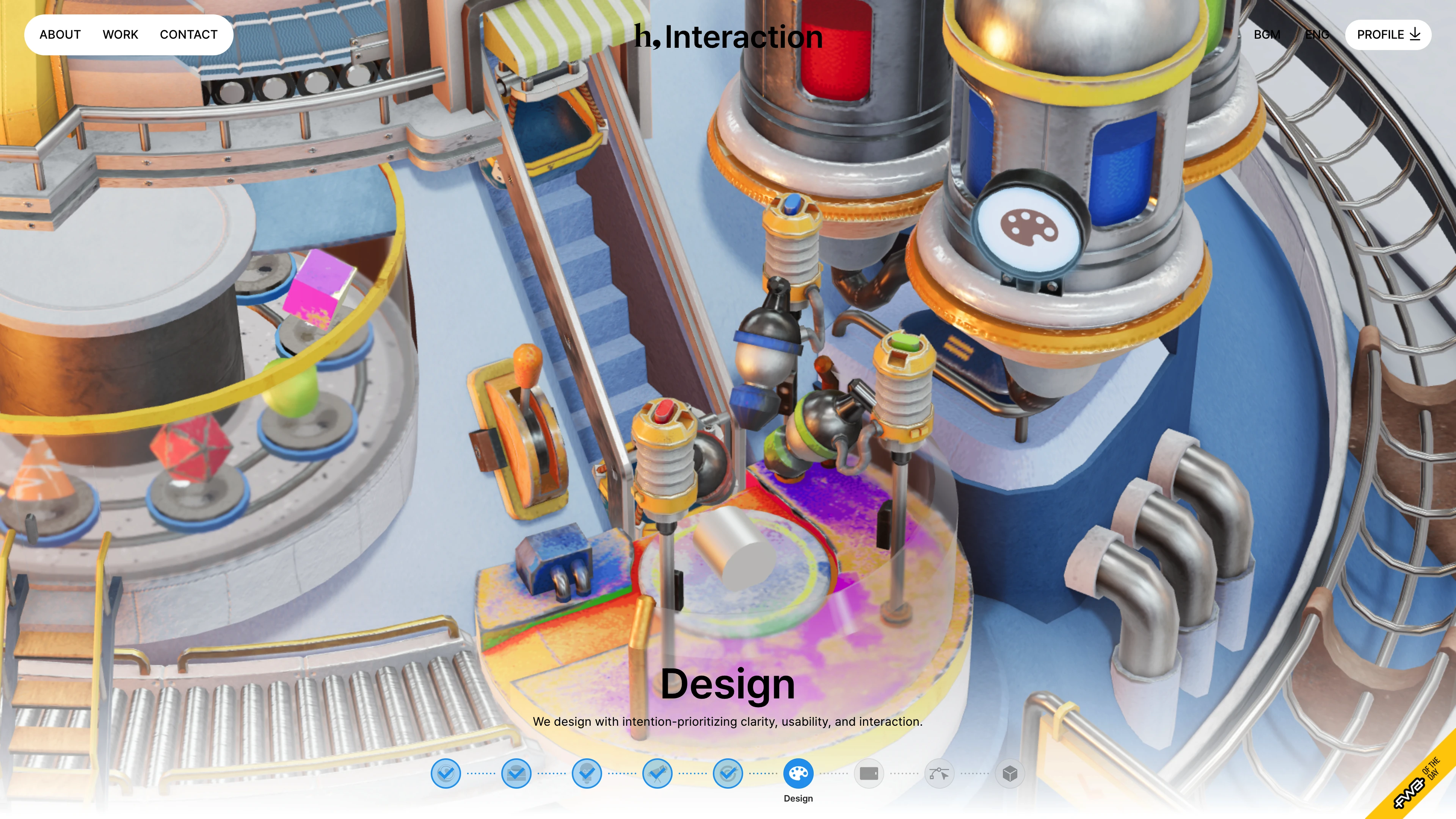 Full page screenshot of the HNINE Interaction website. HNINE is a digital media design group specializing in designing interactive …