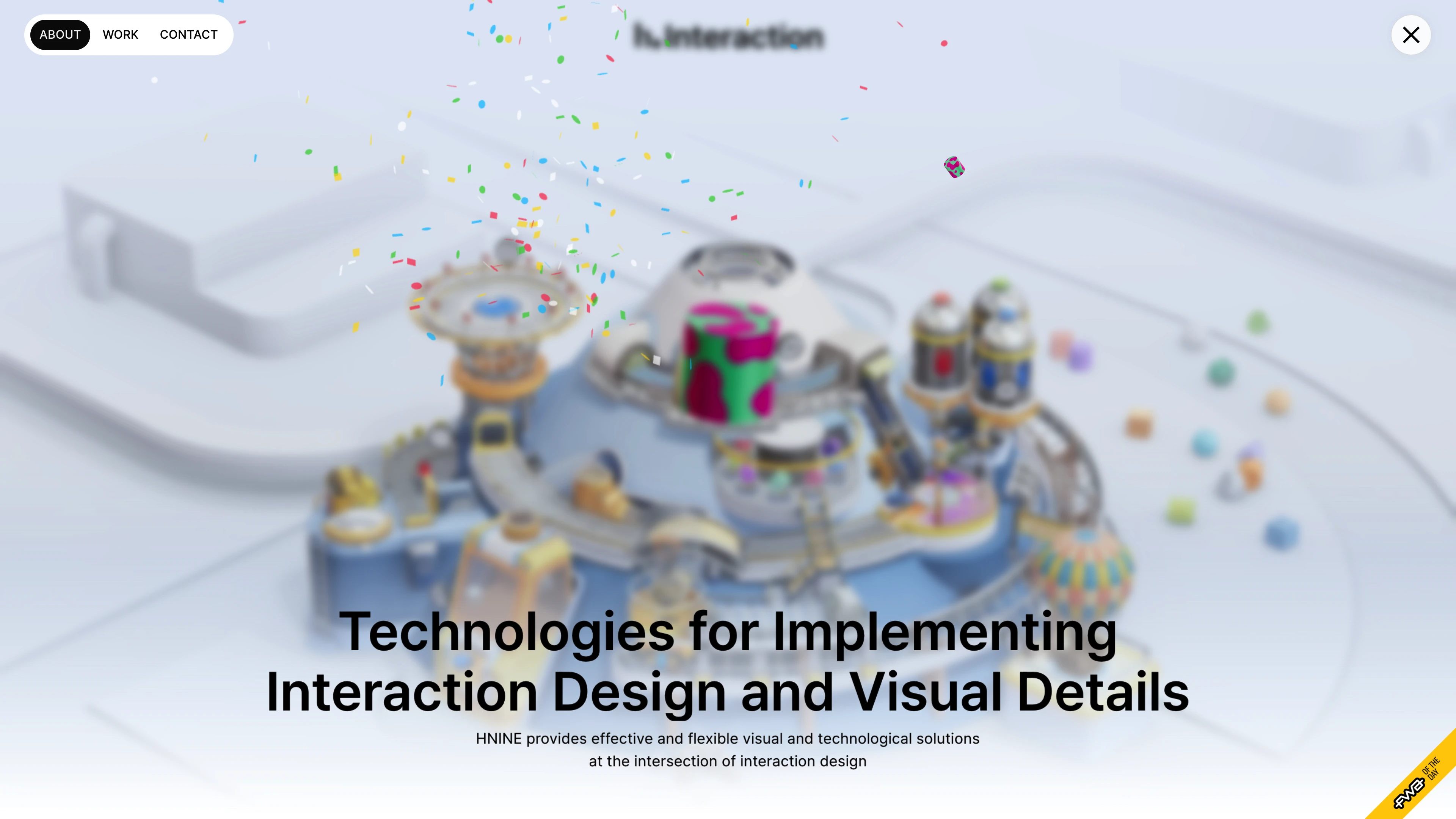 Full page screenshot of the HNINE Interaction website. HNINE is a digital media design group specializing in designing interactive …