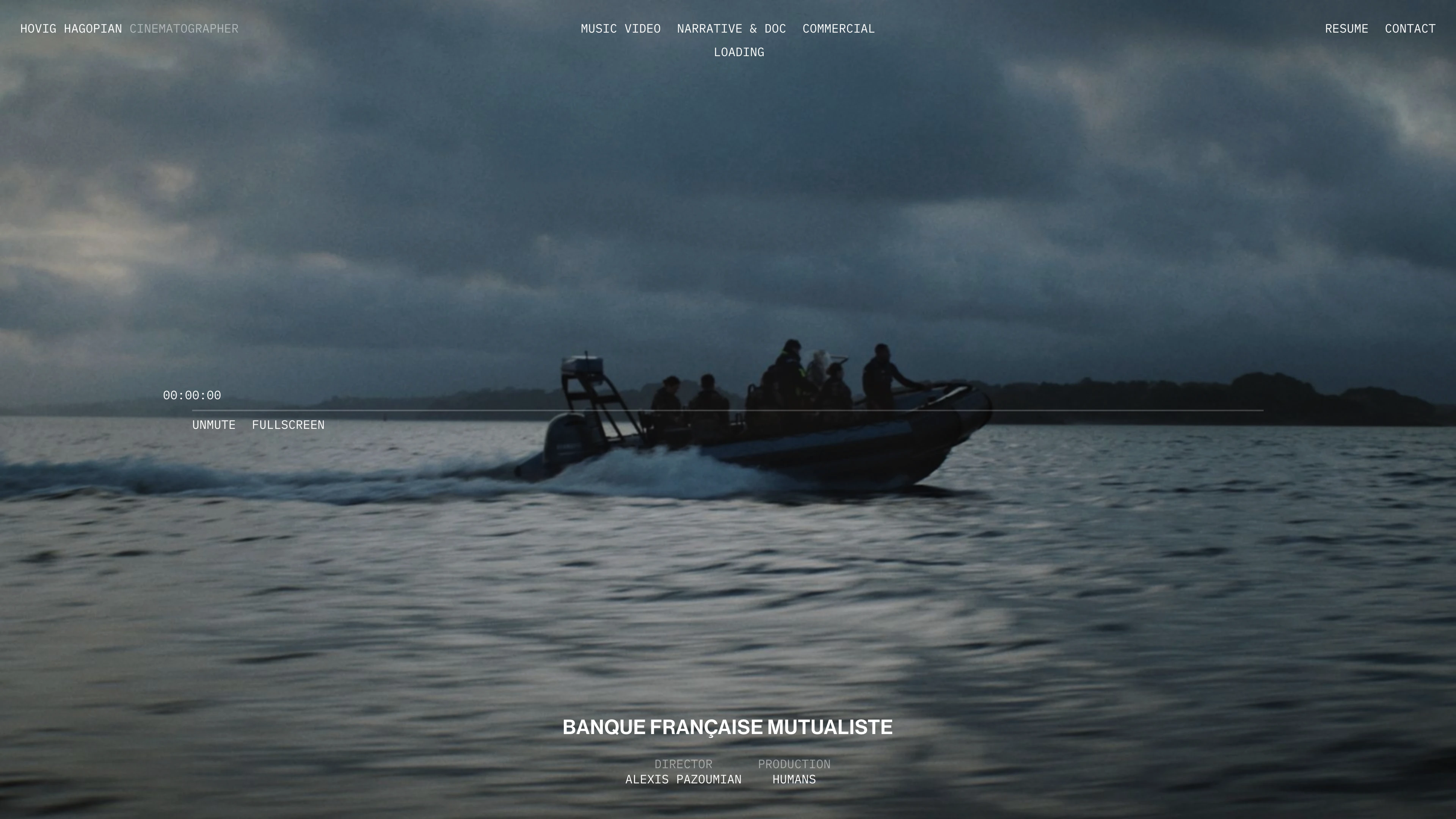 Full page screenshot of the Hovig Hagopian website. Hovig Hagopian is a French cinematographer represented by Kinou Agency.