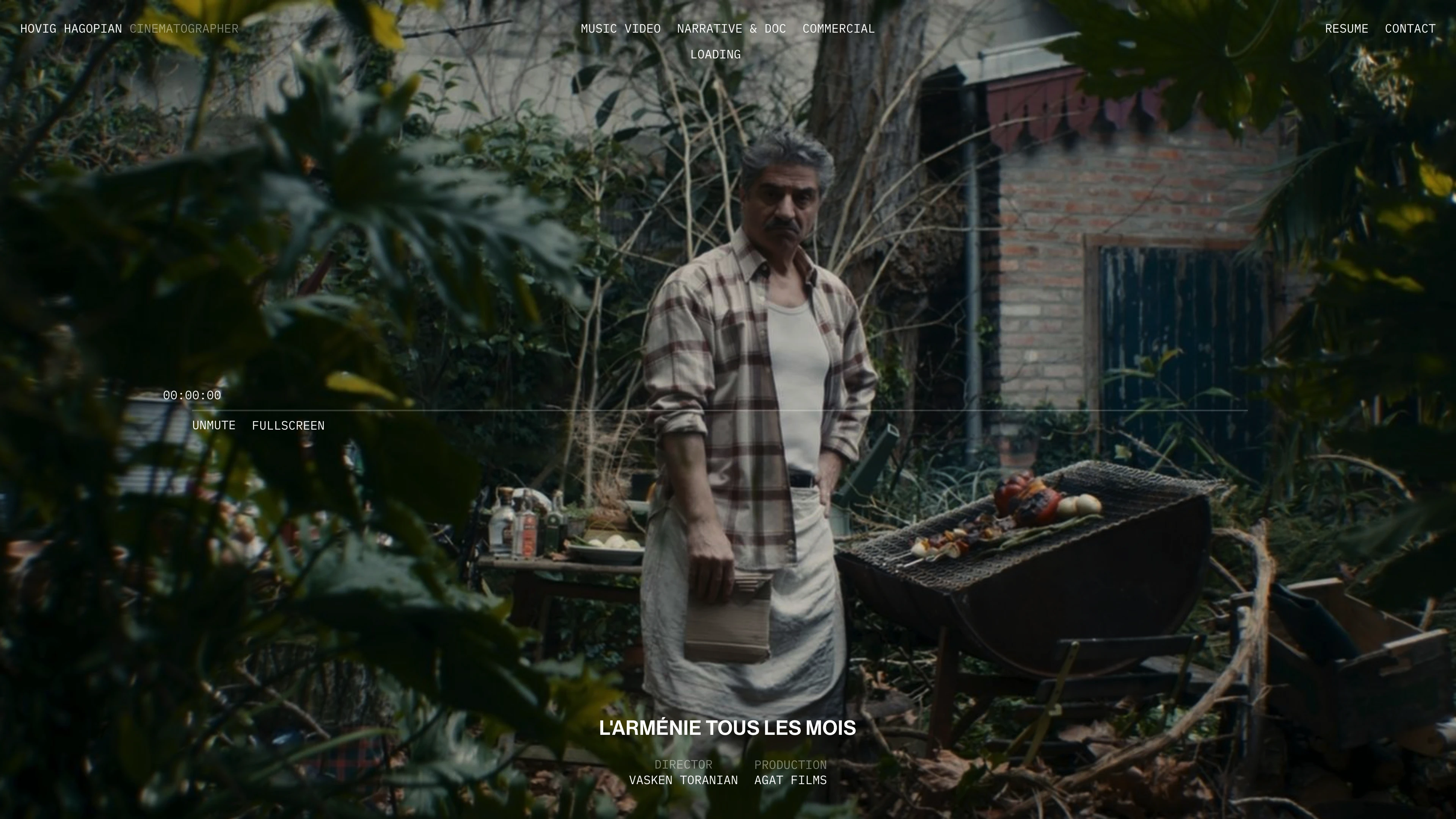 Full page screenshot of the Hovig Hagopian website. Hovig Hagopian is a French cinematographer represented by Kinou Agency.