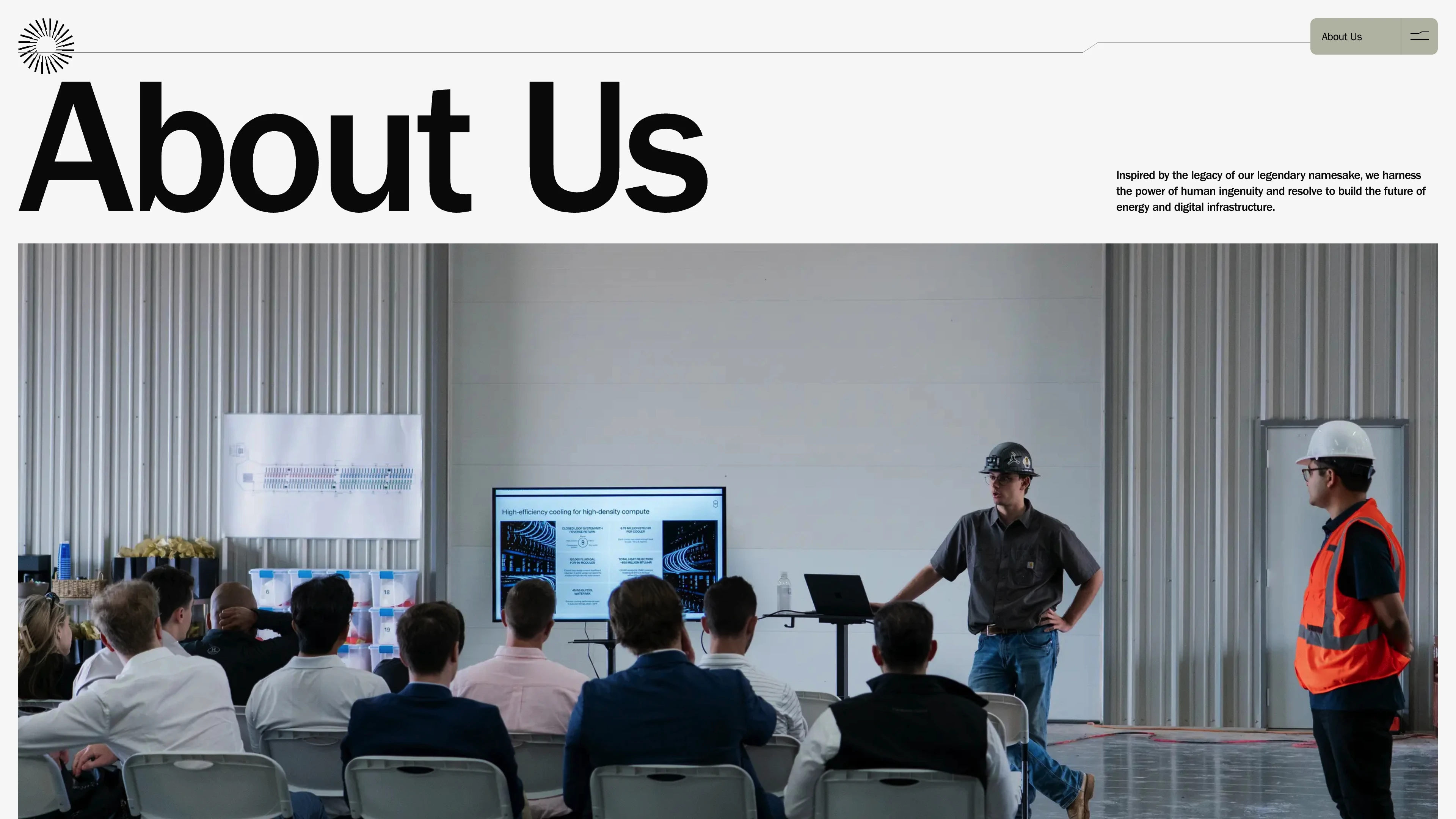 Full page screenshot of the Hut 8 website. We take a power-first, innovation-driven approach to developing, …
