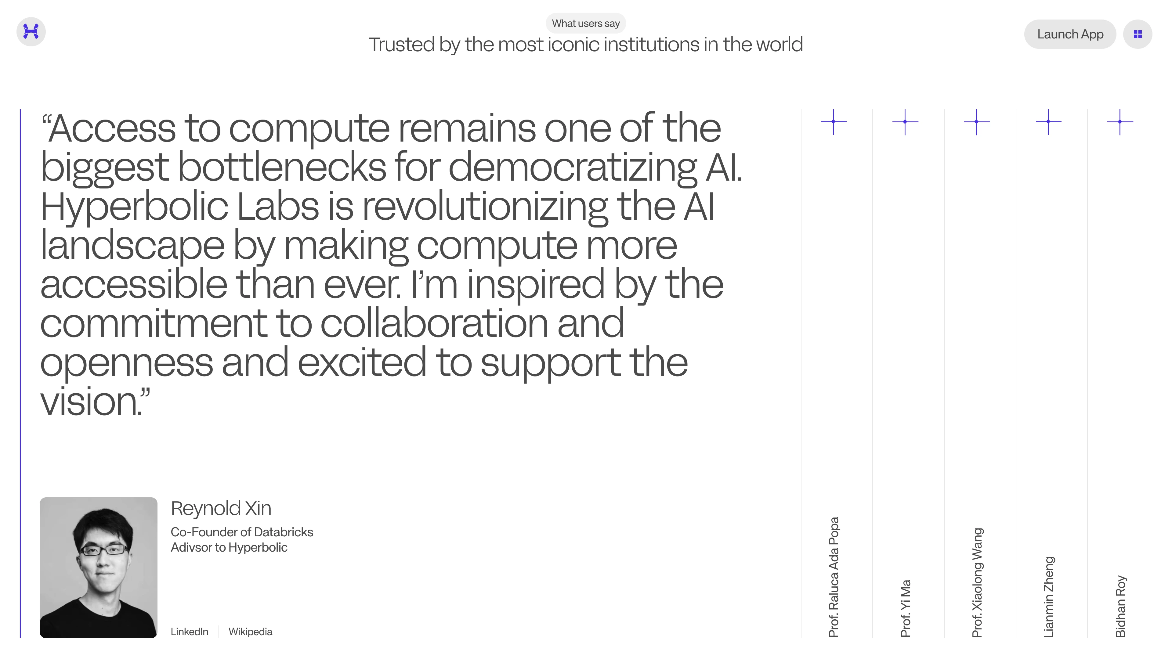 Full page screenshot of the Hyperbolic website. Hyperbolic is research-led and expertise-driven when it comes to developing …