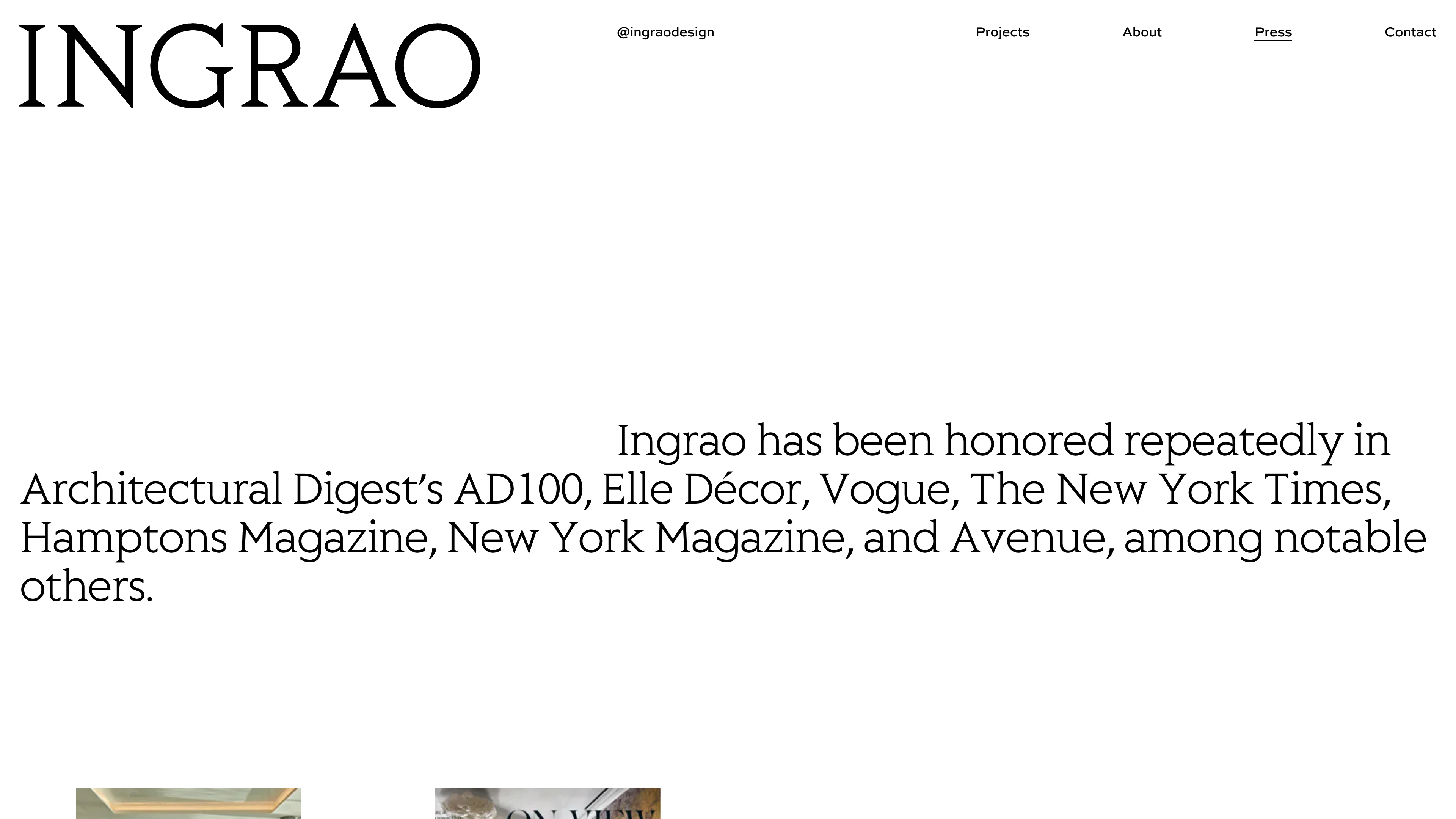 Full page screenshot of the Ingrao website. Ingrao is an international architecture and design firm whose 40+ year legacy of …