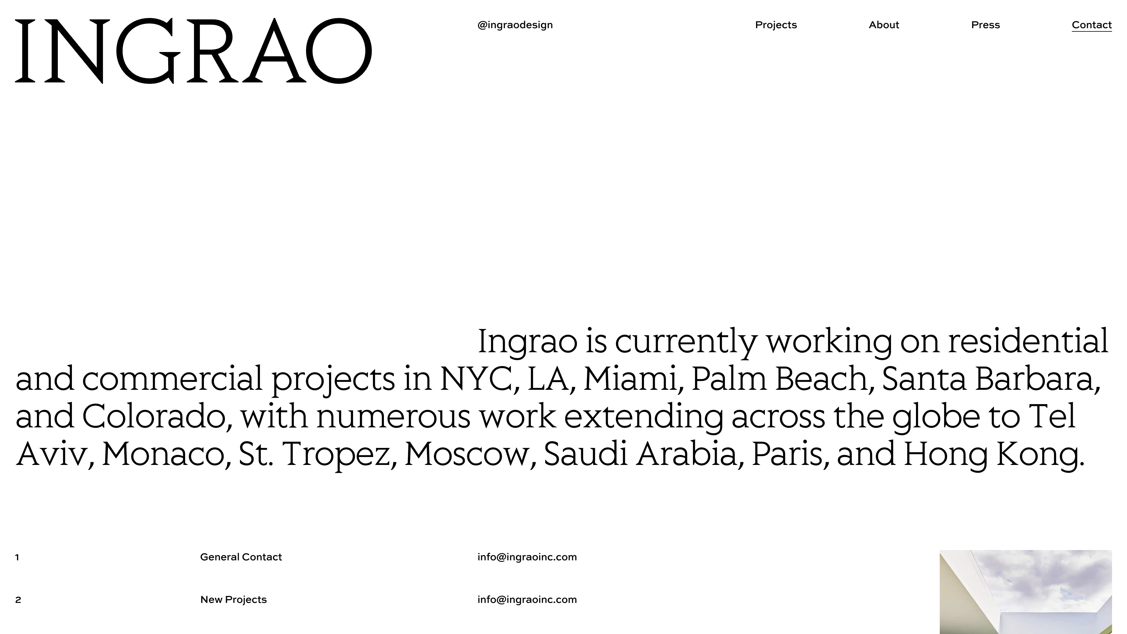 Full page screenshot of the Ingrao website. Ingrao is an international architecture and design firm whose 40+ year legacy of …