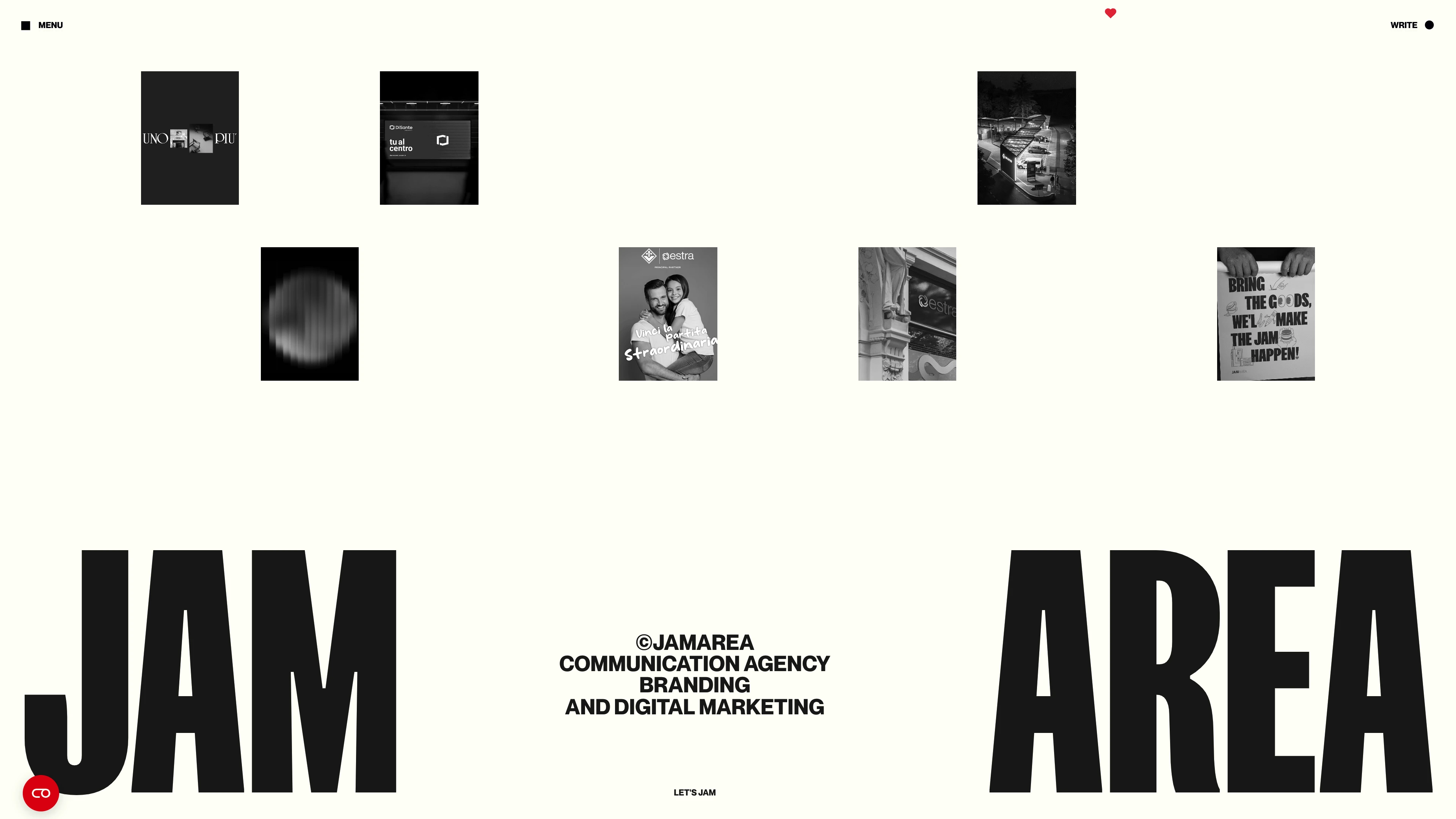 Full page screenshot of the Jam Area website. We are a digital and creative area. We are a space in constant evolution—a blend …