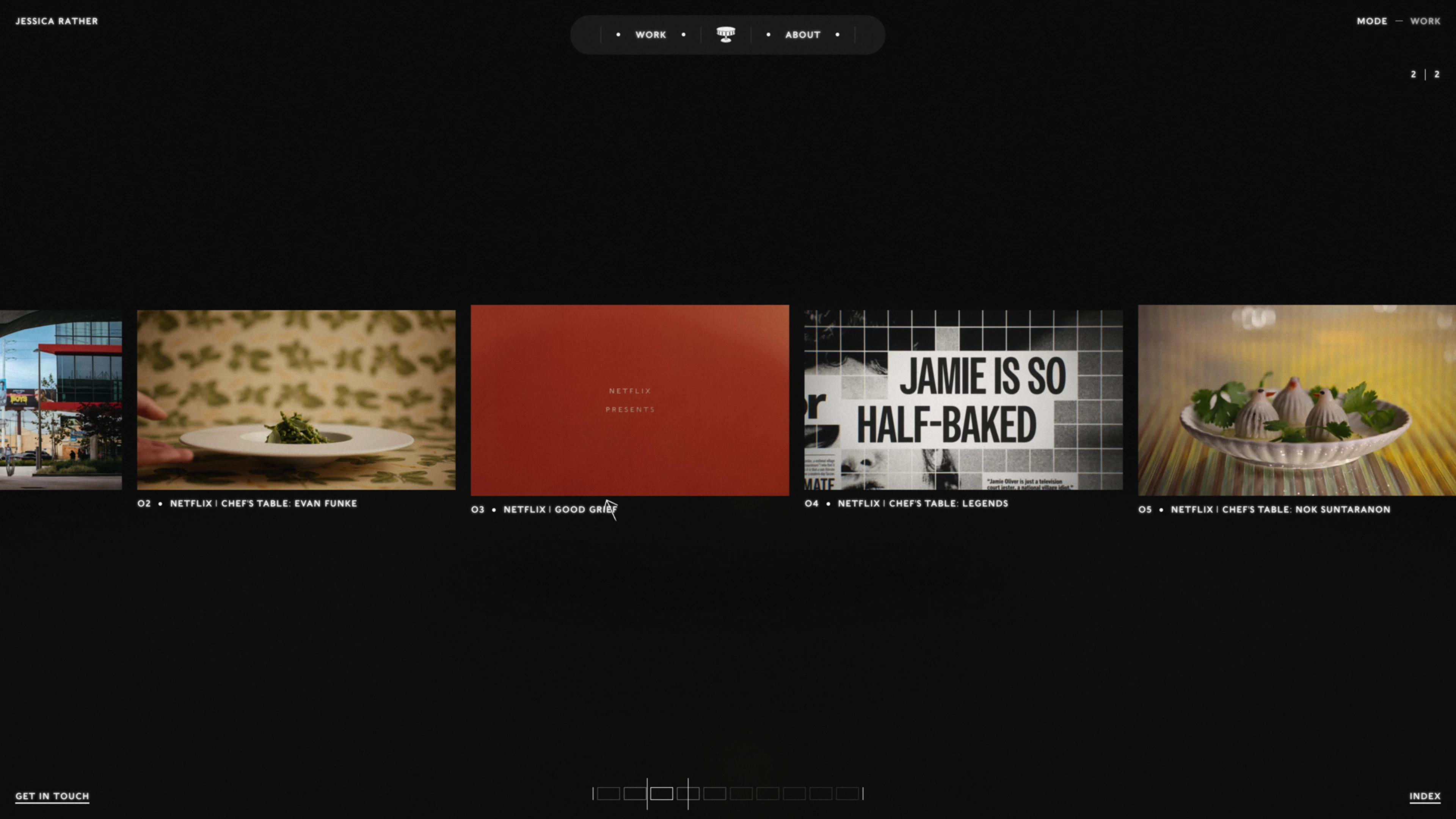 Full page screenshot of the Jessica Rather website. What drives me now is creating visual stories that last. I love insibilies …