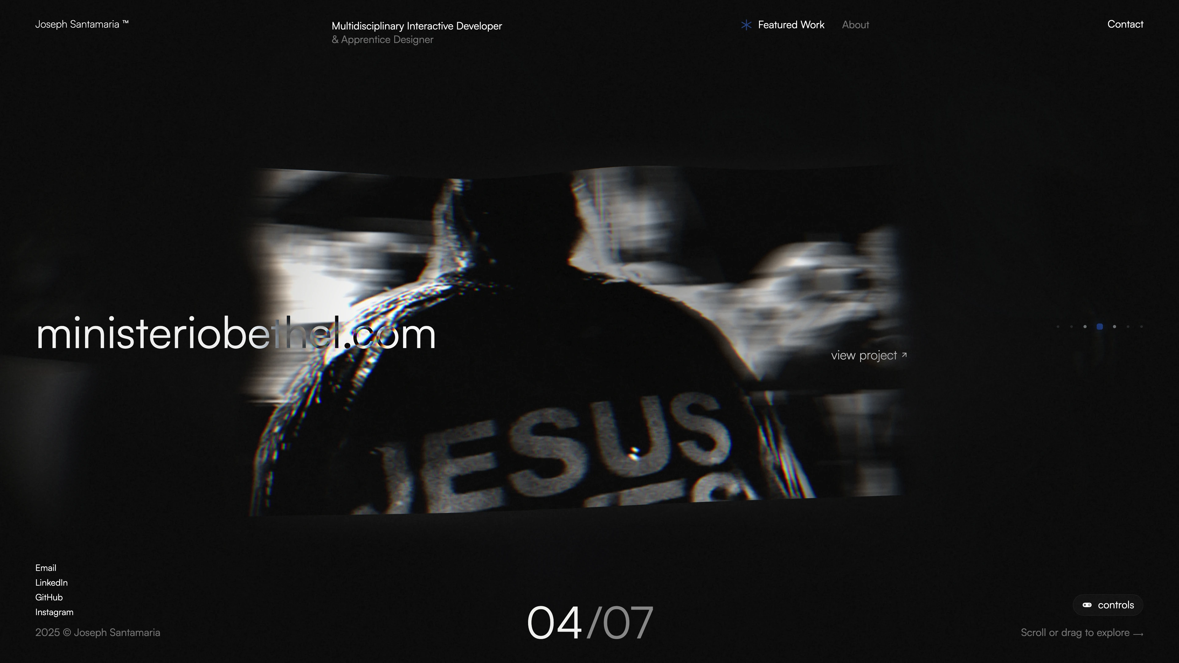 Full page screenshot of the Joseph San website. Joseph Santamaria is a multi-disciplinary interactive developer and apprentice …