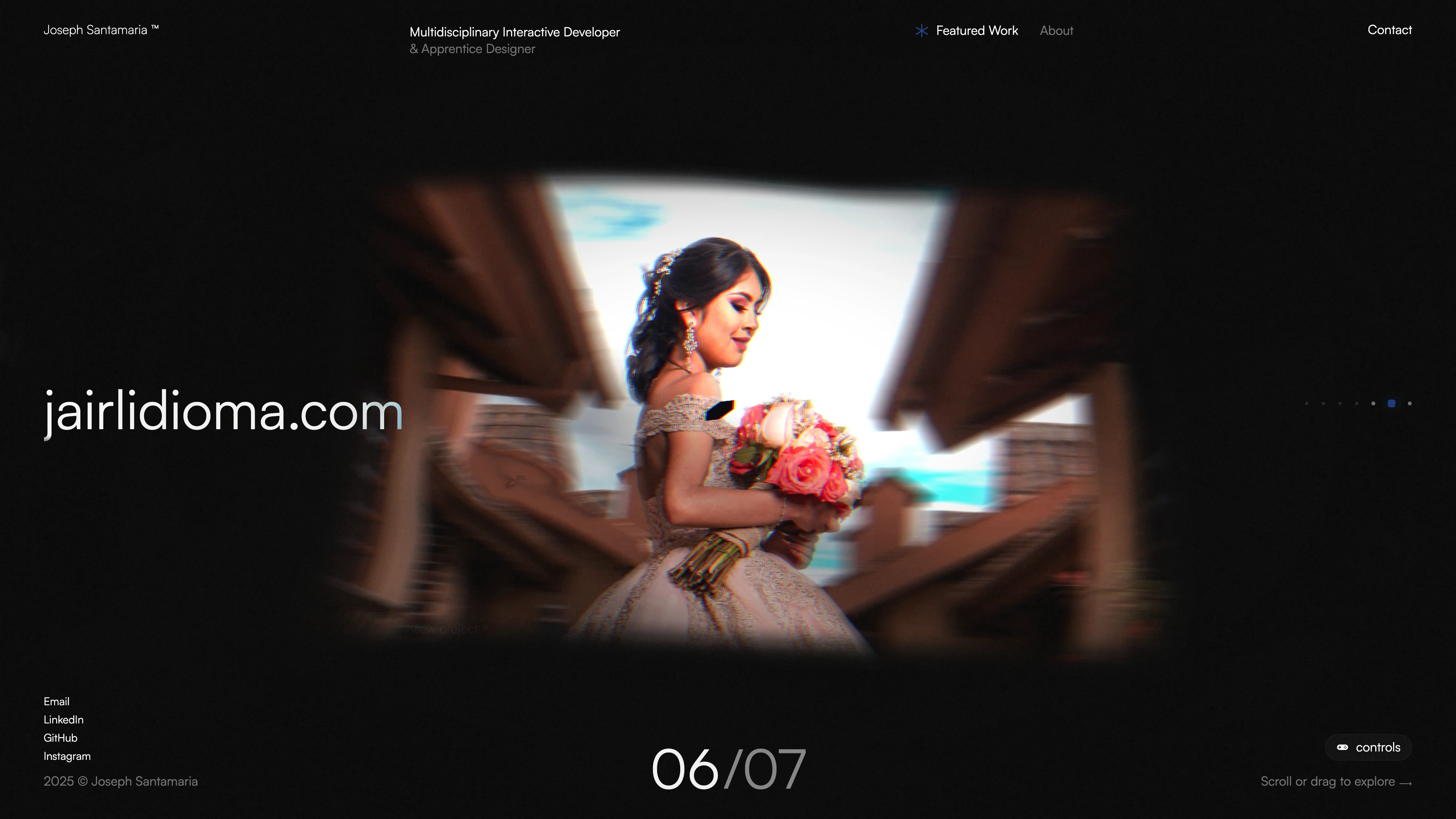 Full page screenshot of the Joseph San website. Joseph Santamaria is a multi-disciplinary interactive developer and apprentice …