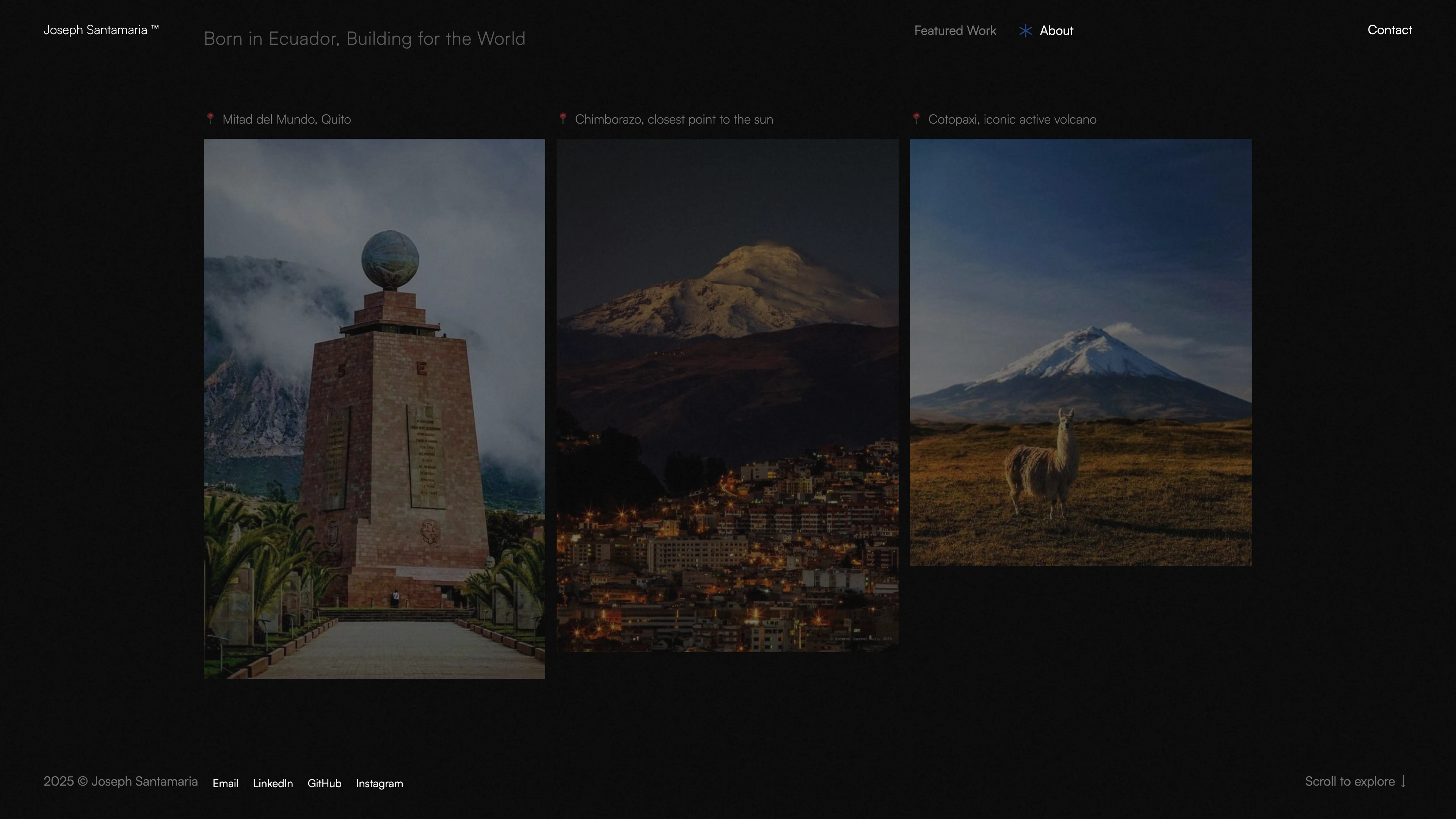 Full page screenshot of the Joseph San website. Joseph Santamaria is a multi-disciplinary interactive developer and apprentice …