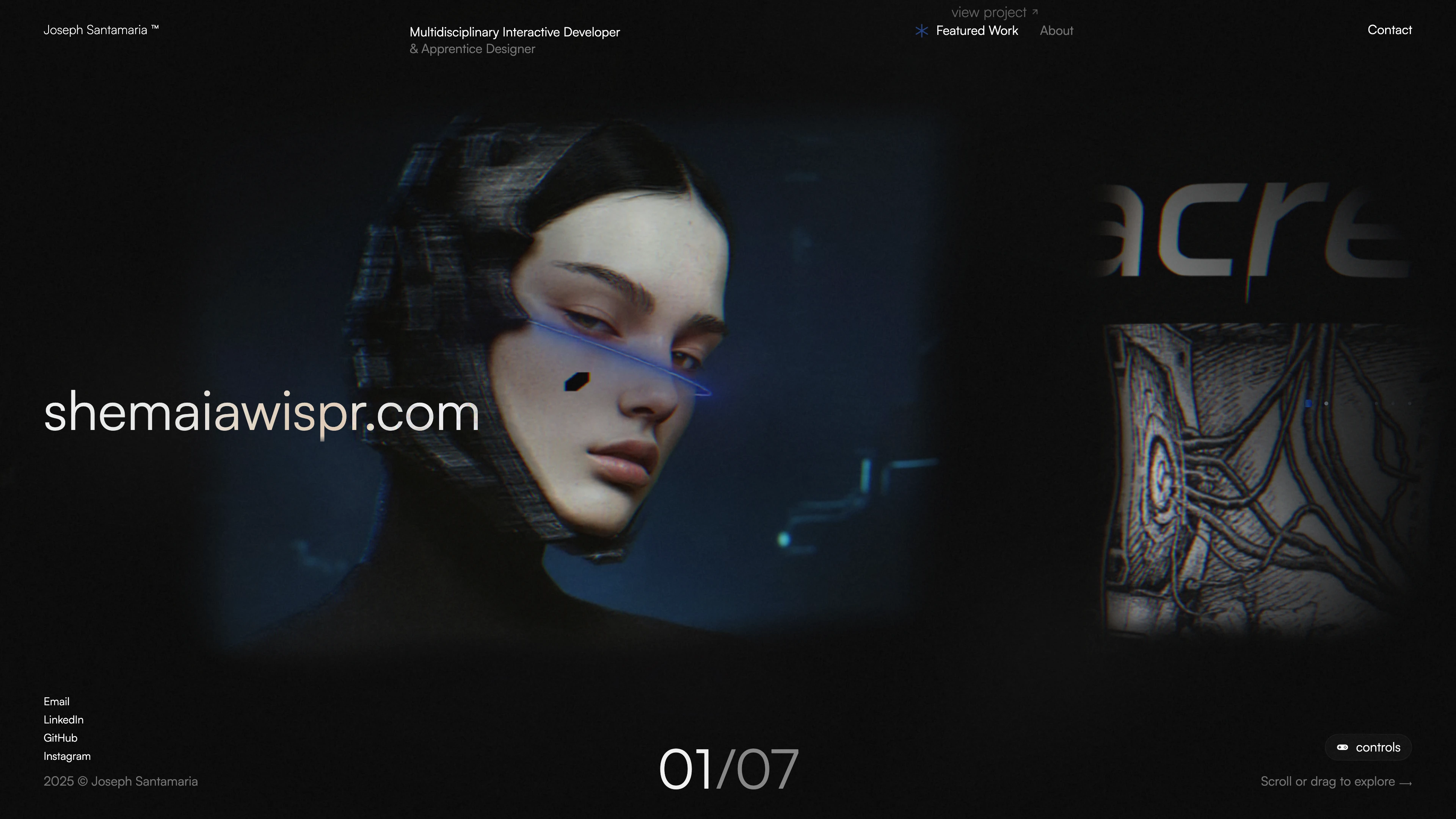 Full page screenshot of the Joseph San website. Joseph Santamaria is a multi-disciplinary interactive developer and apprentice …