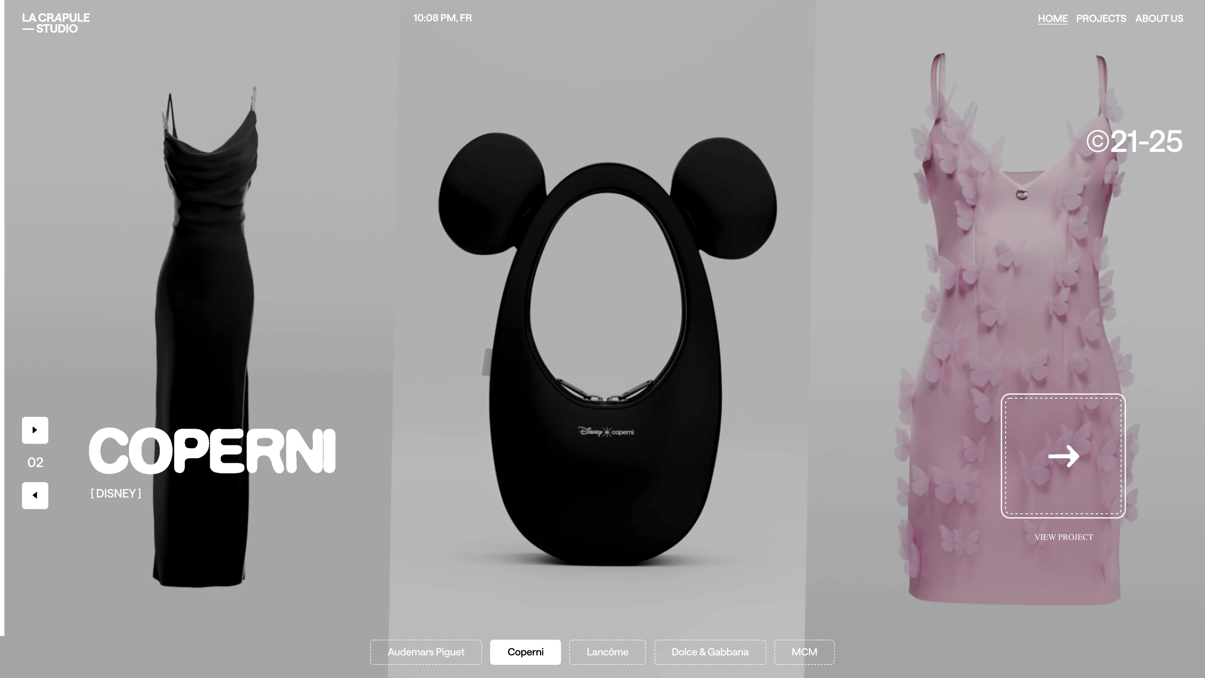 Full page screenshot of the LaCrapule Studio website. A creative studio based in Paris specializing in visual narratives that …