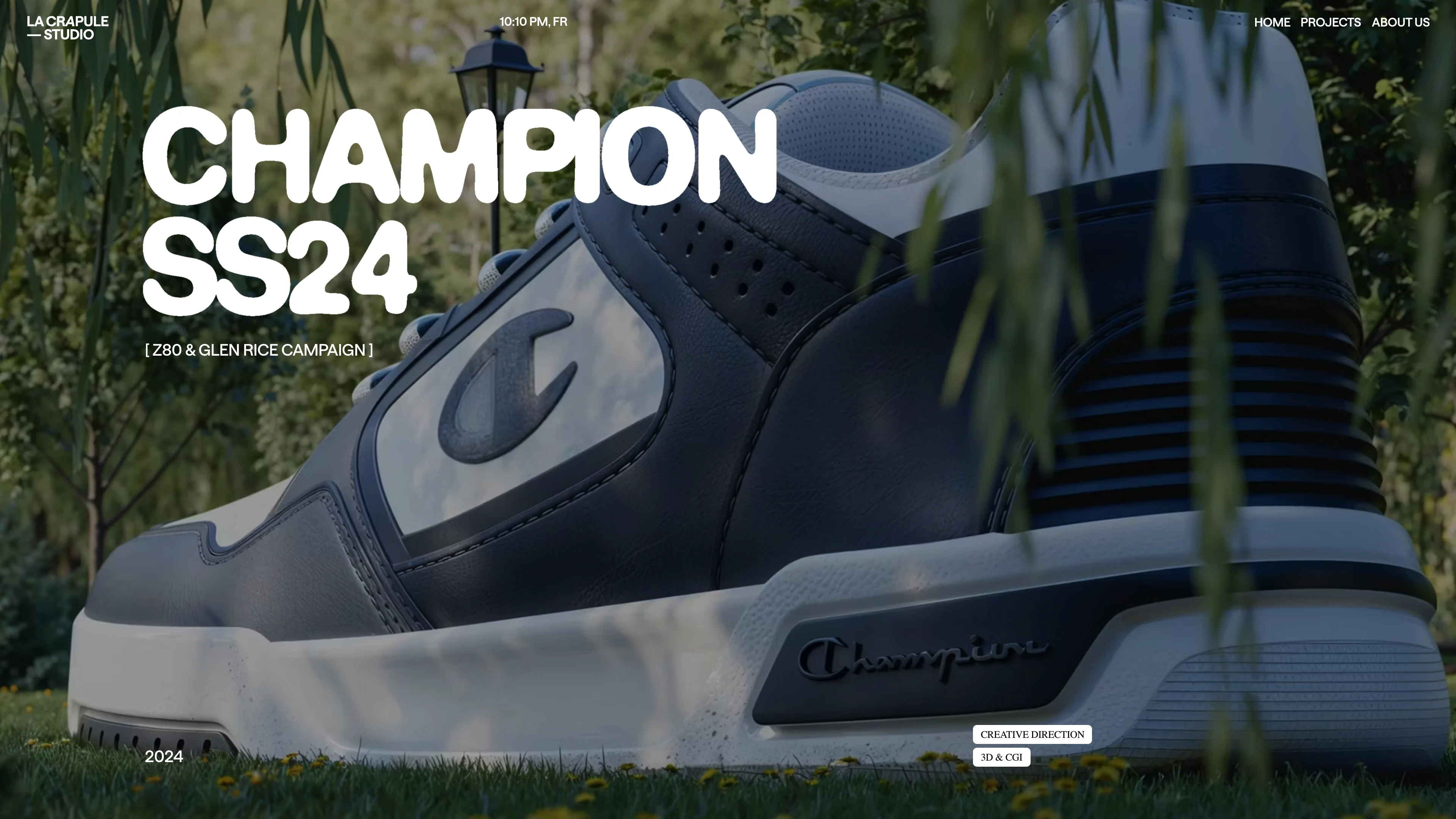 Full page screenshot of the LaCrapule Studio website. A creative studio based in Paris specializing in visual narratives that …