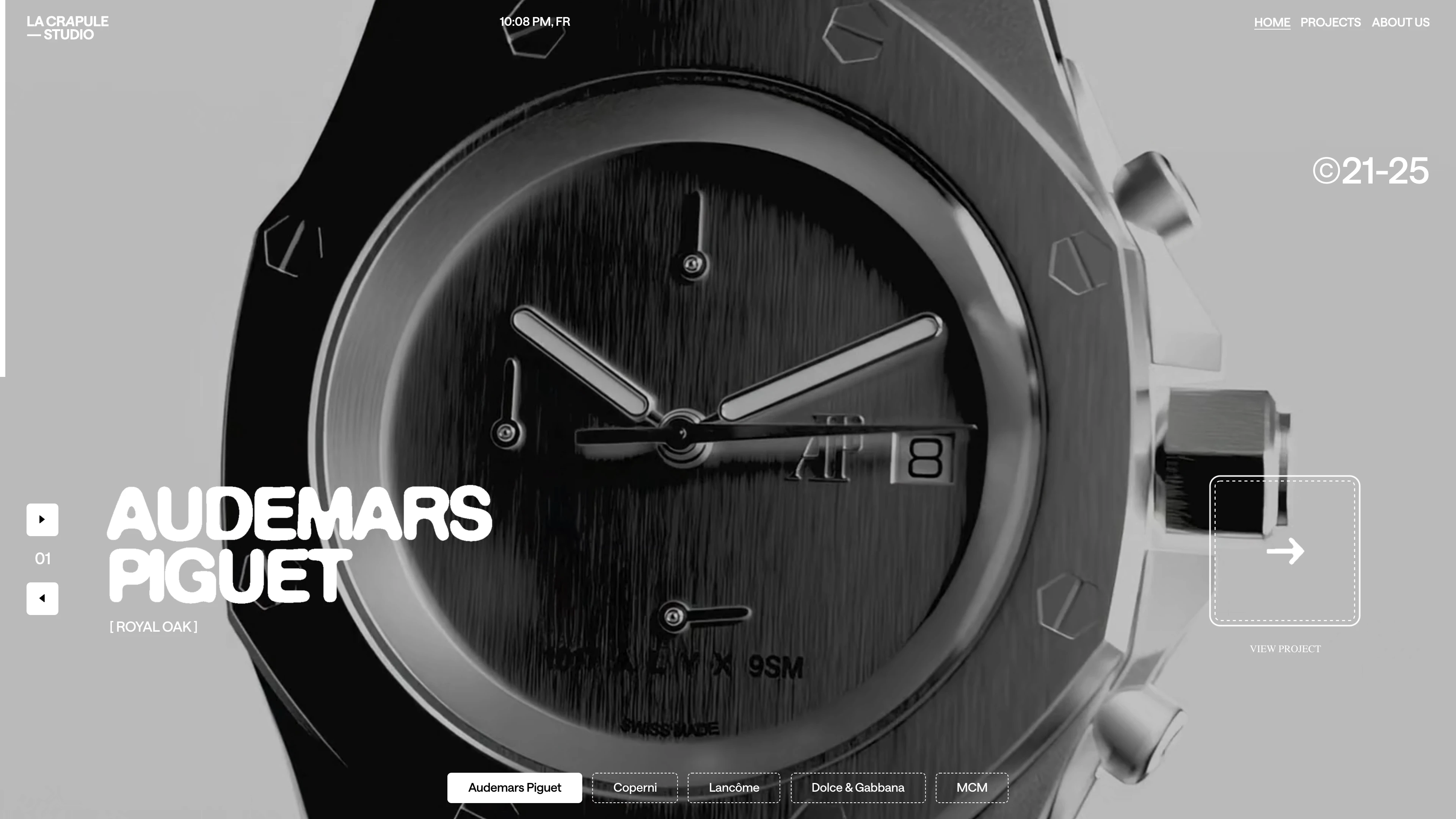 Full page screenshot of the LaCrapule Studio website. A creative studio based in Paris specializing in visual narratives that …