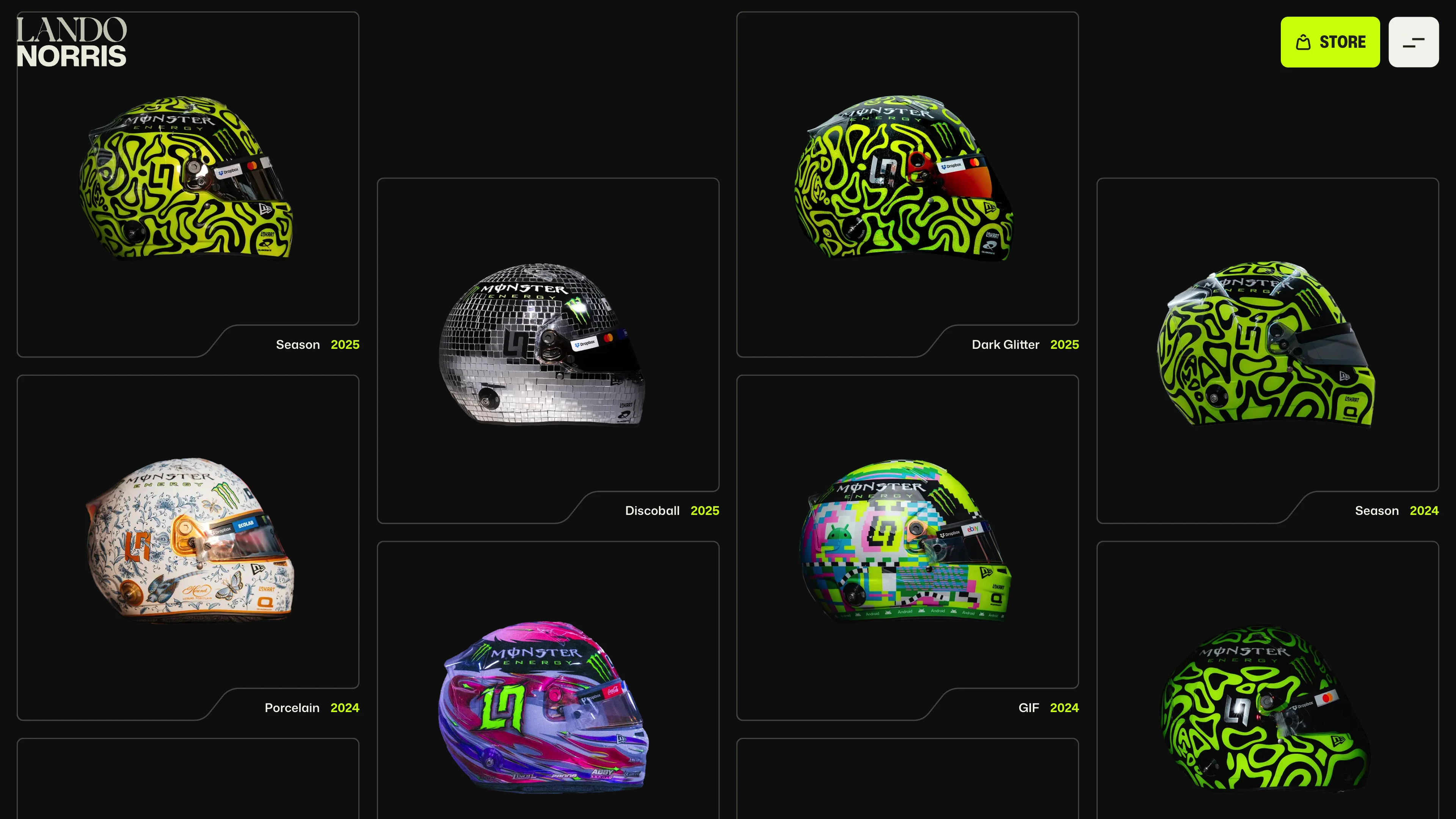 Full page screenshot of the Lando Norris website. 2025 McLaren Formula 1 Driver. Official hub for British racing star Lando …