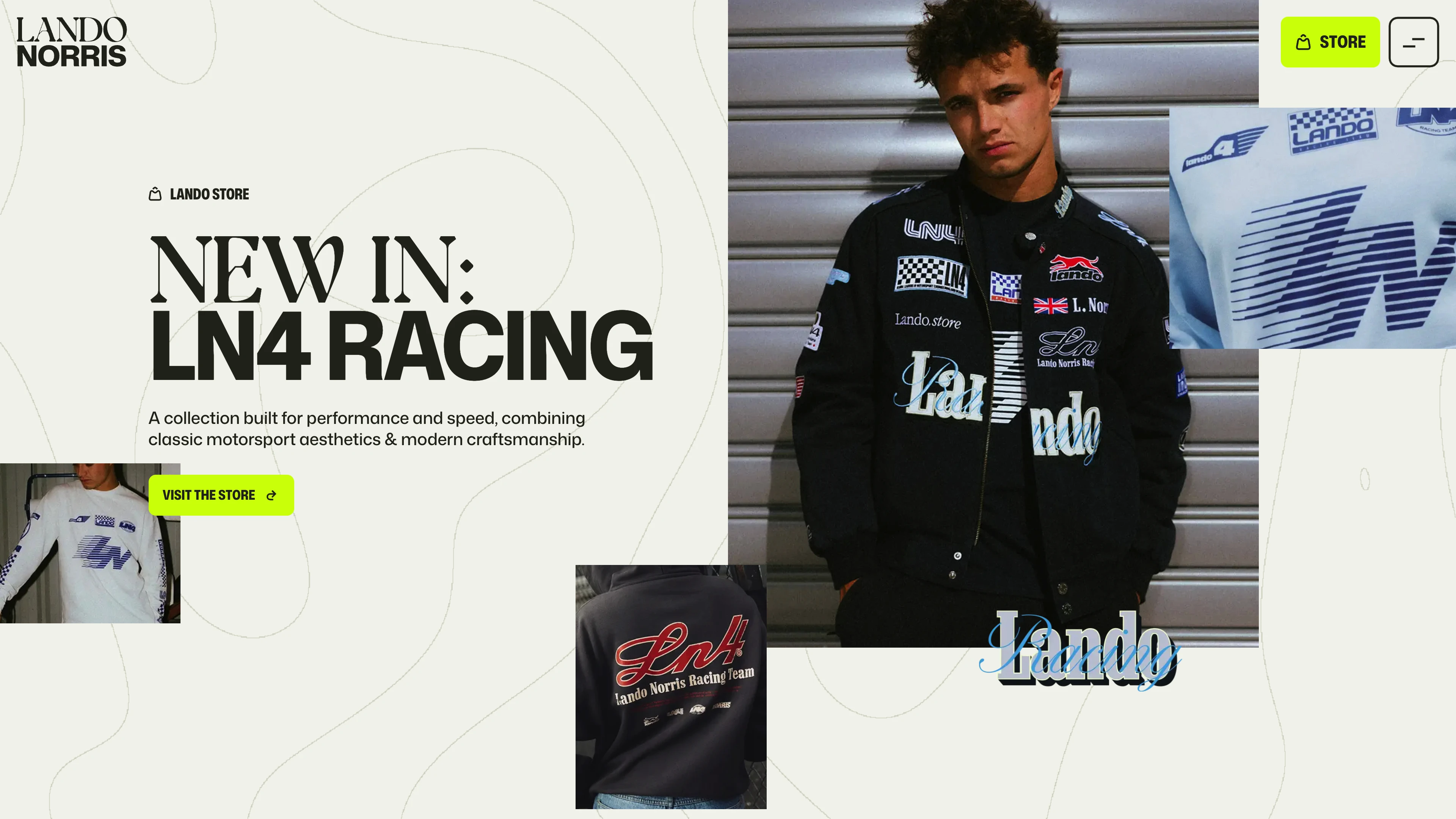 Full page screenshot of the Lando Norris website. 2025 McLaren Formula 1 Driver. Official hub for British racing star Lando …