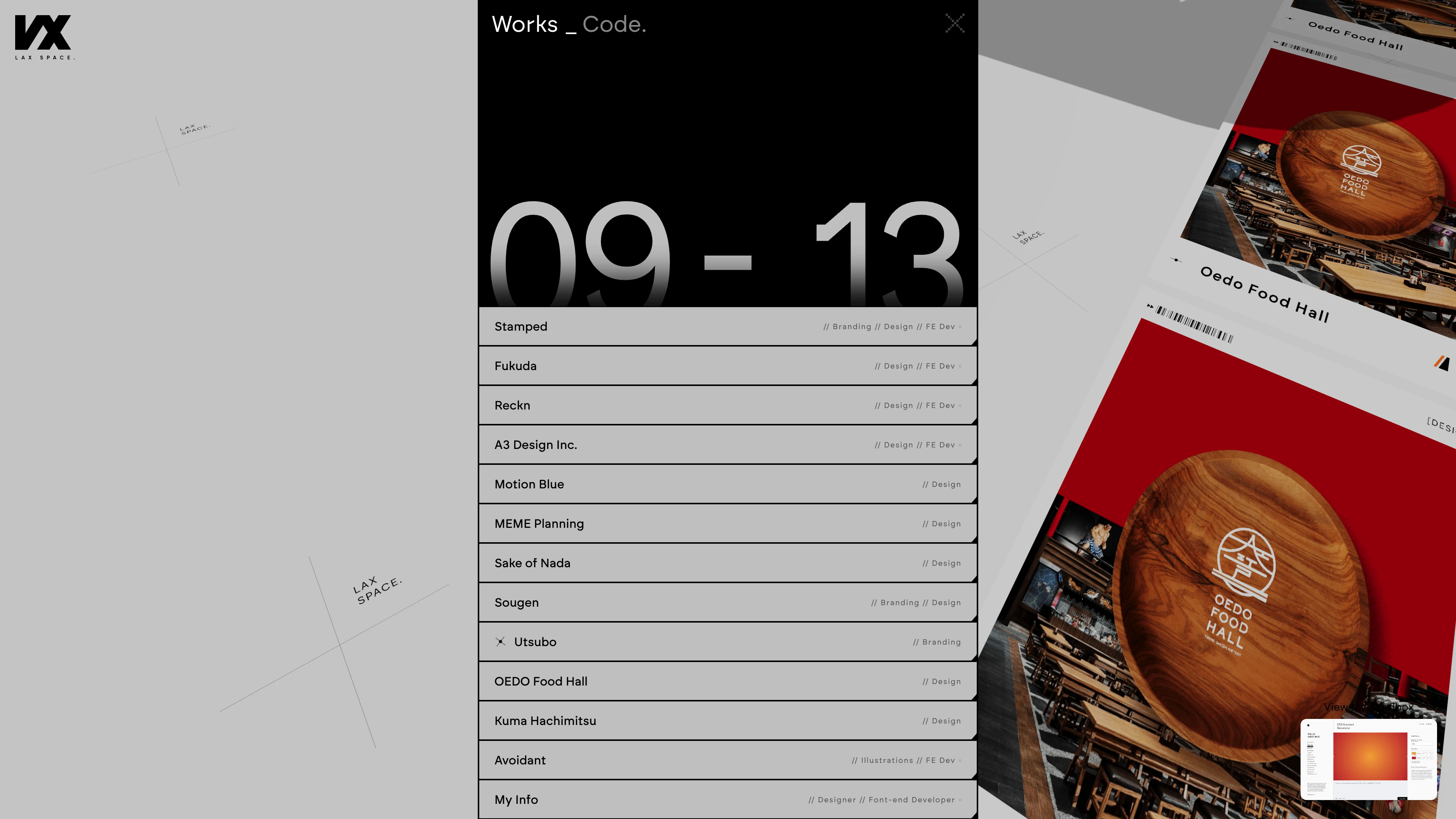 Full page screenshot of the Lax Chee website. Digital Creative Director + Developer crafting bold, thoughtful design. …
