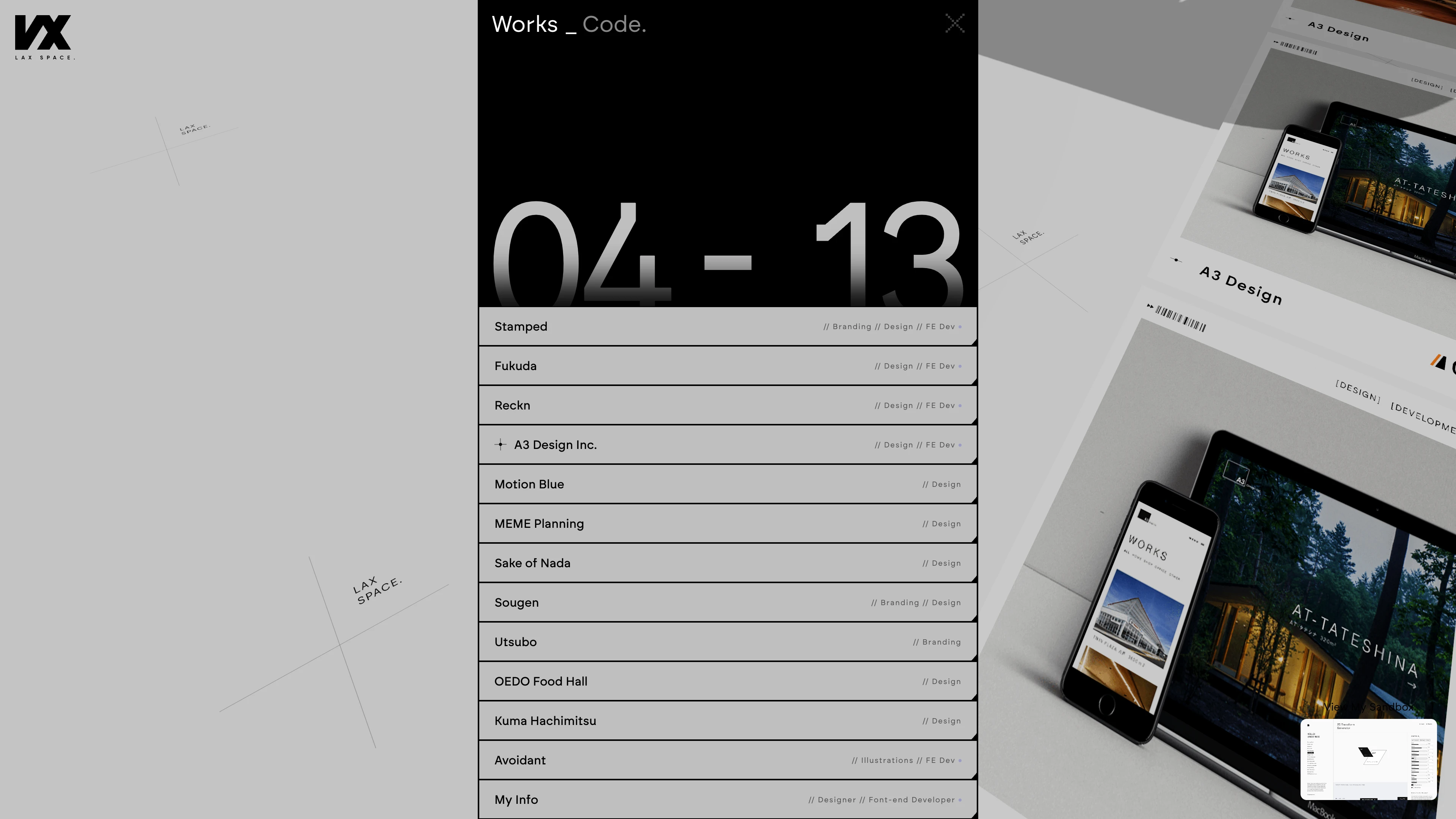 Full page screenshot of the Lax Chee website. Digital Creative Director + Developer crafting bold, thoughtful design. …