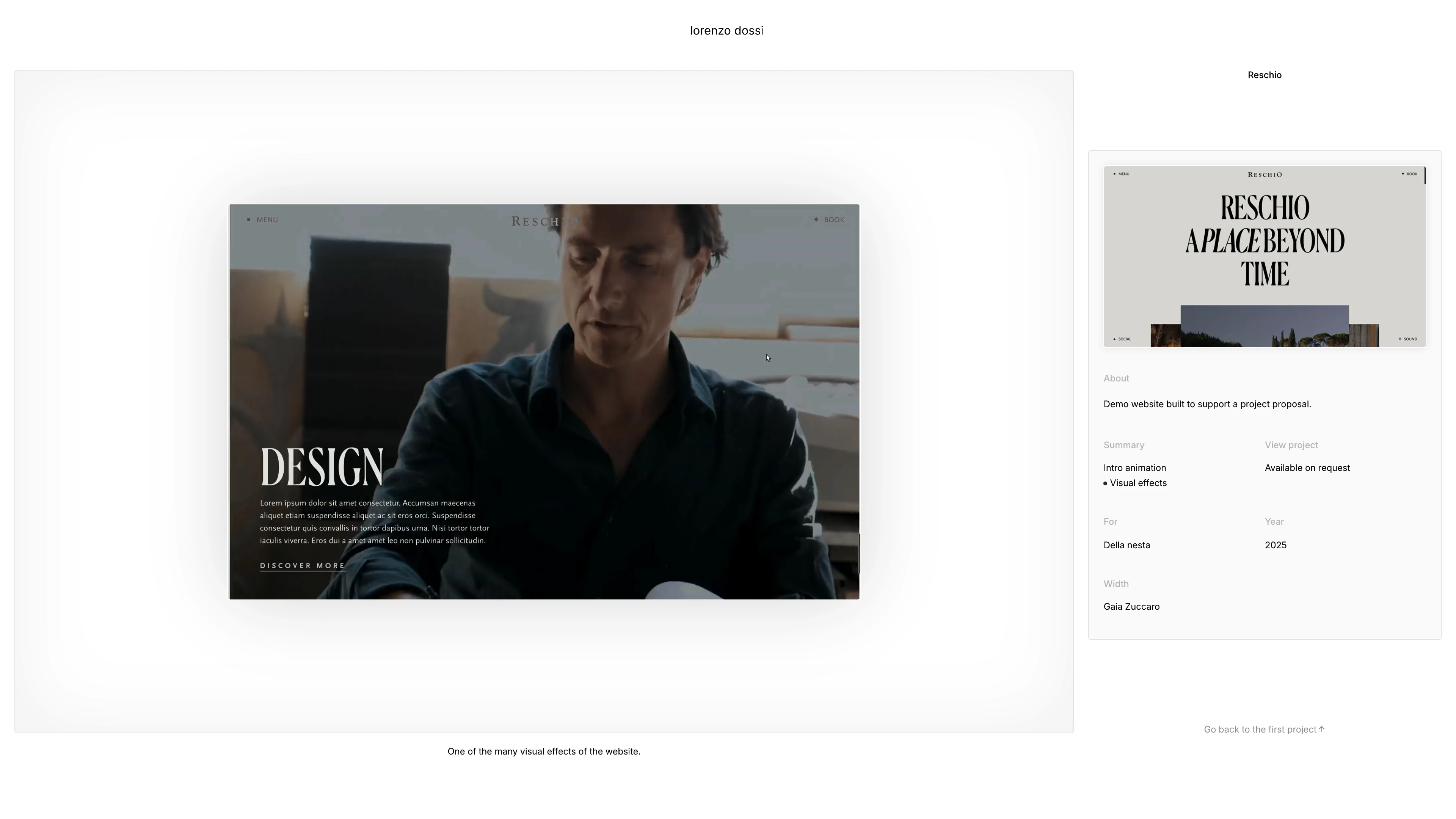 Full page screenshot of the Lorenzo Dossi website. Lorenzo Dossi is an independent design engineer and motion designer. He works …