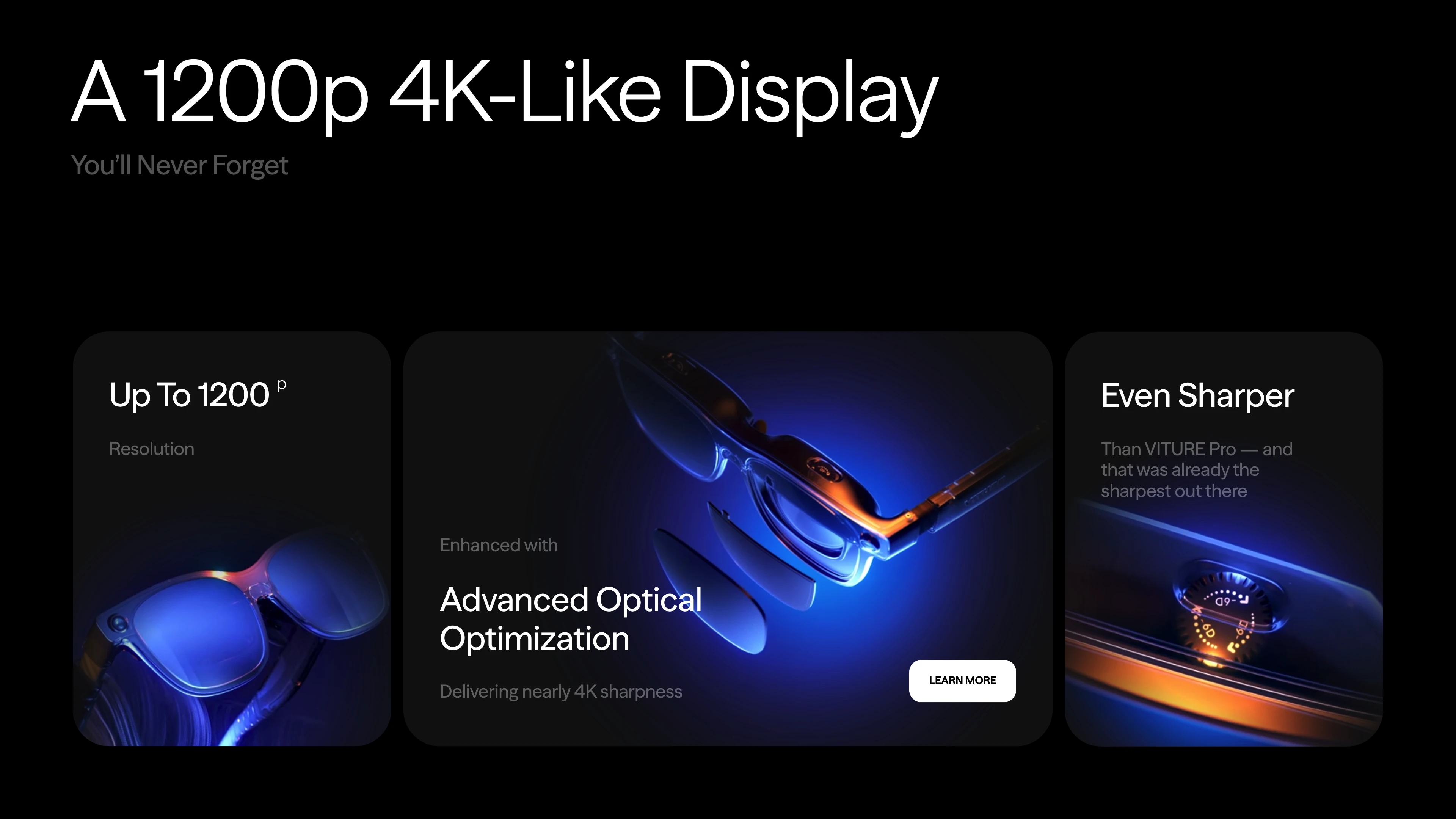 Full page screenshot of the VITURE website. Next Gen XR Glasses. Making the parallel possible.