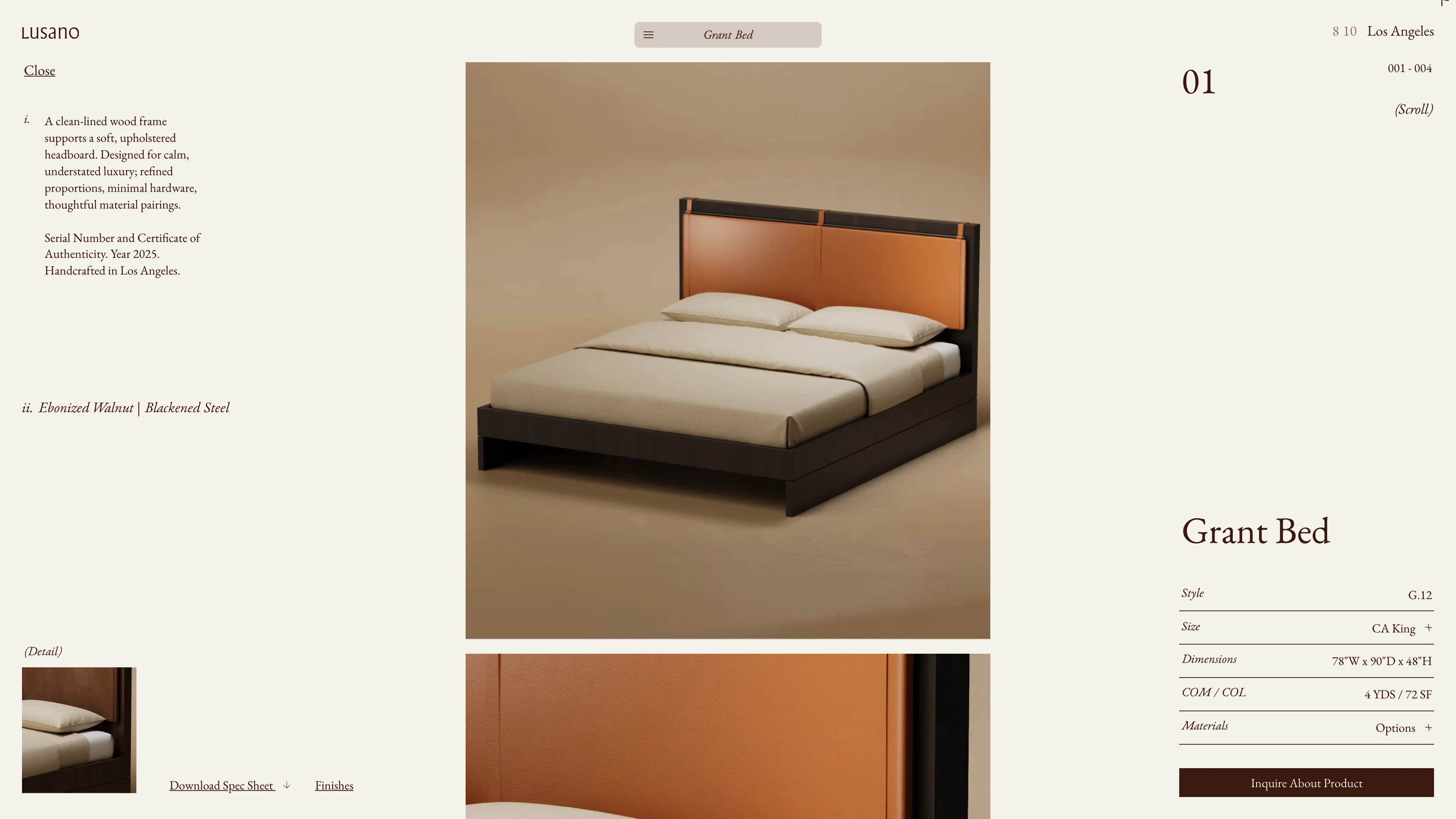 Full page screenshot of the Lusano website. From dining and coffee tables to chairs and collectibles, Lusano seamlessly …
