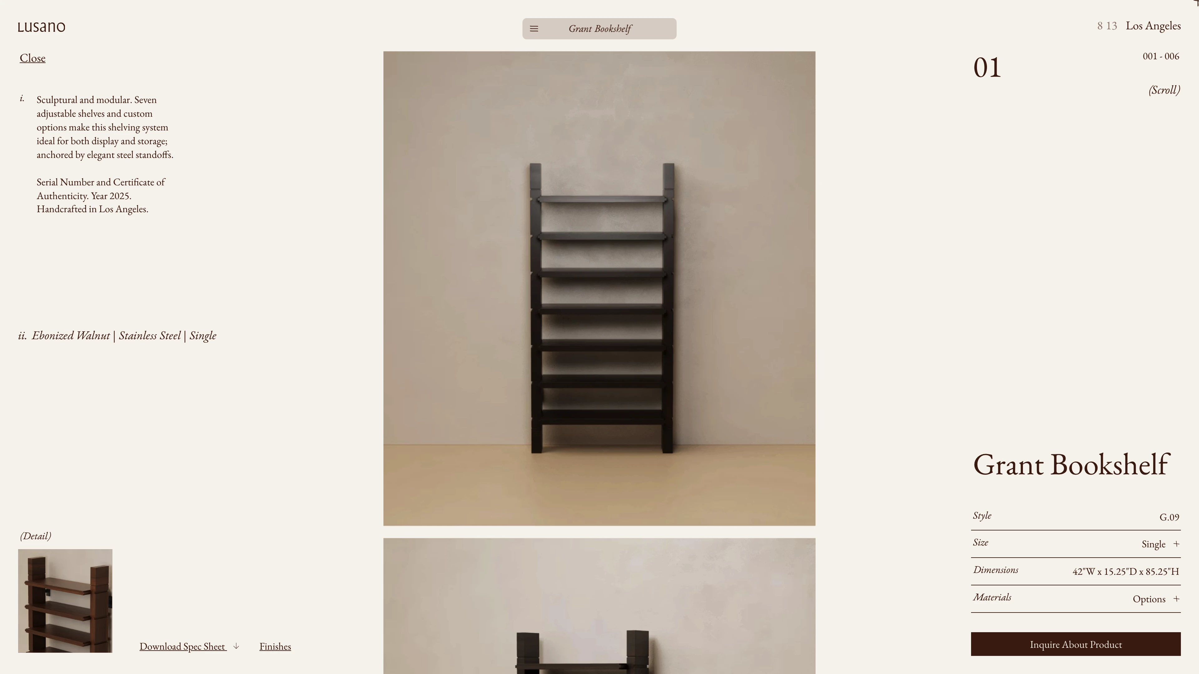Full page screenshot of the Lusano website. From dining and coffee tables to chairs and collectibles, Lusano seamlessly …