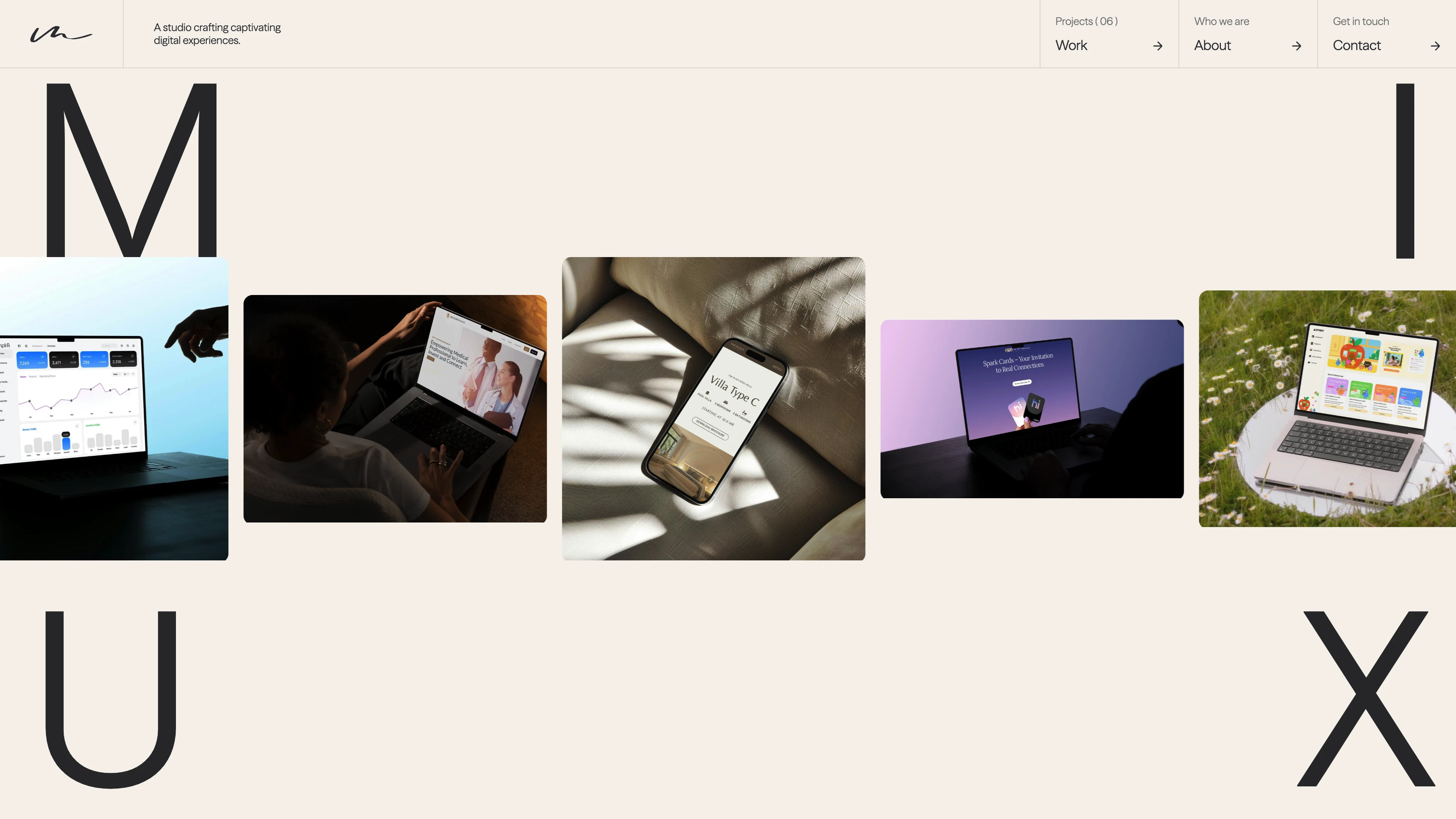 Full page screenshot of the MIUX Studio website. A UX/UI design studio dedicated to elevating brands with user-focused web and …