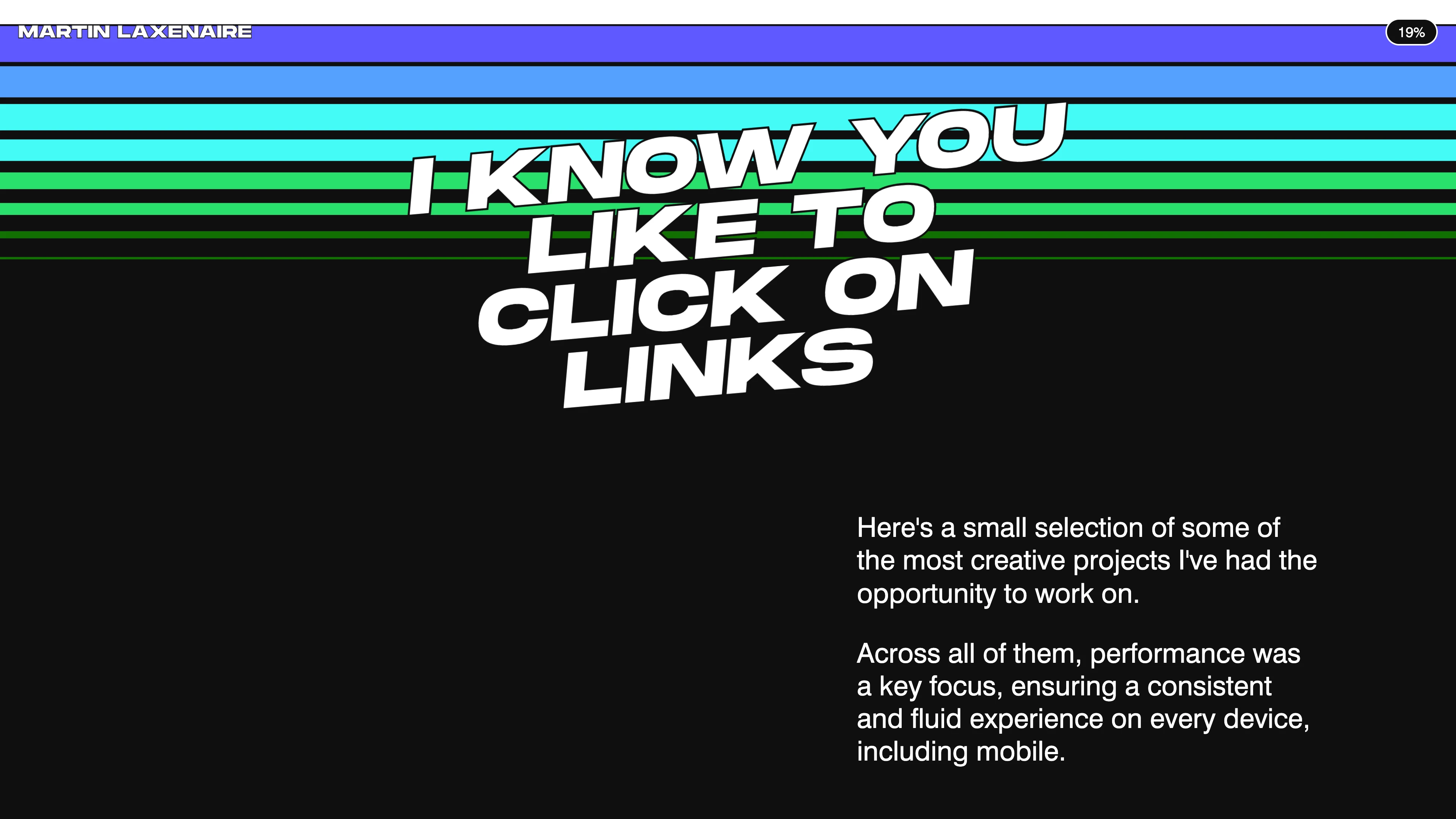 Full page screenshot of the Martin Laxenaire website. I am a front-end developer specialized in animations, micro-interactions, …