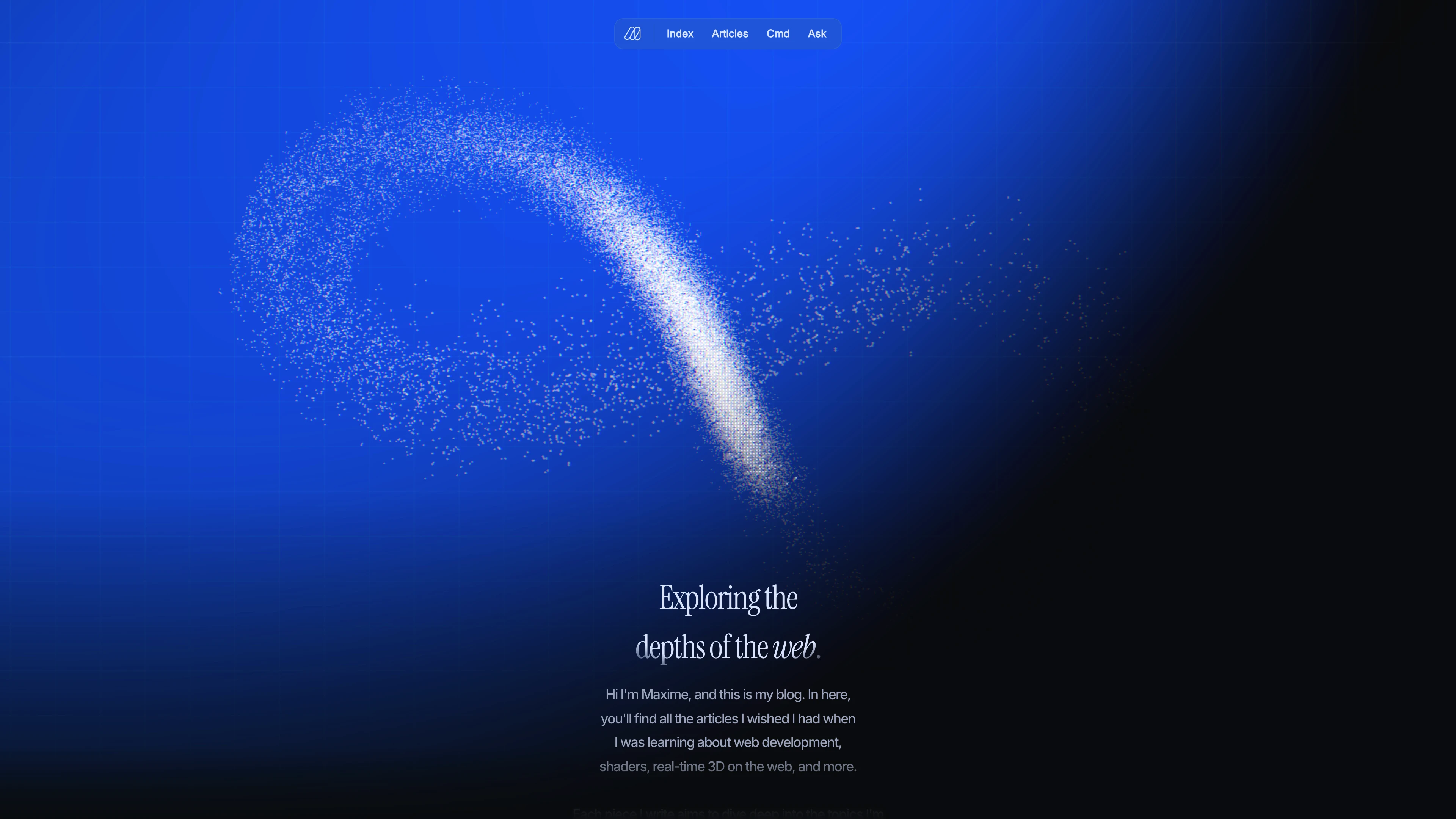 Full page screenshot of the The Blog of Maxime Heckel website. Hi I'm Maxime, and this is my blog. In here, you'll find all the articles I …
