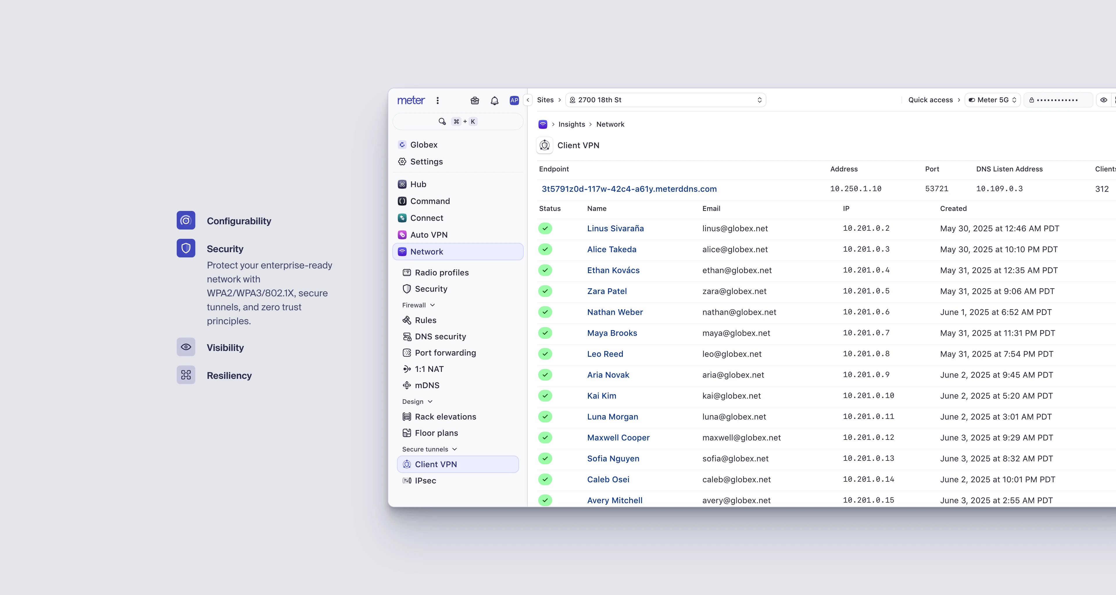Full page screenshot of the Meter website. Internet infrastructure for the enterprise. Meter builds networking …