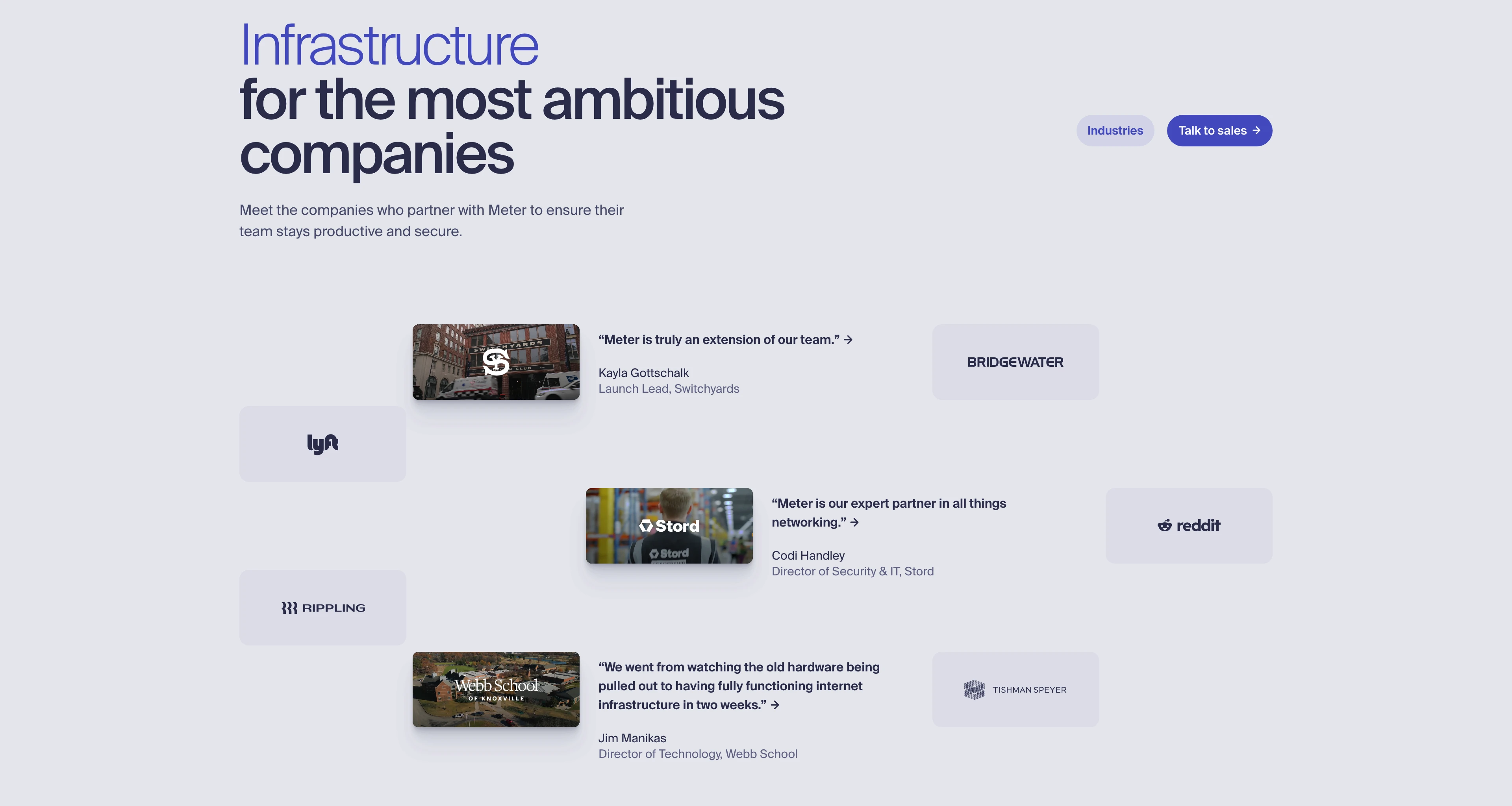 Full page screenshot of the Meter website. Internet infrastructure for the enterprise. Meter builds networking …