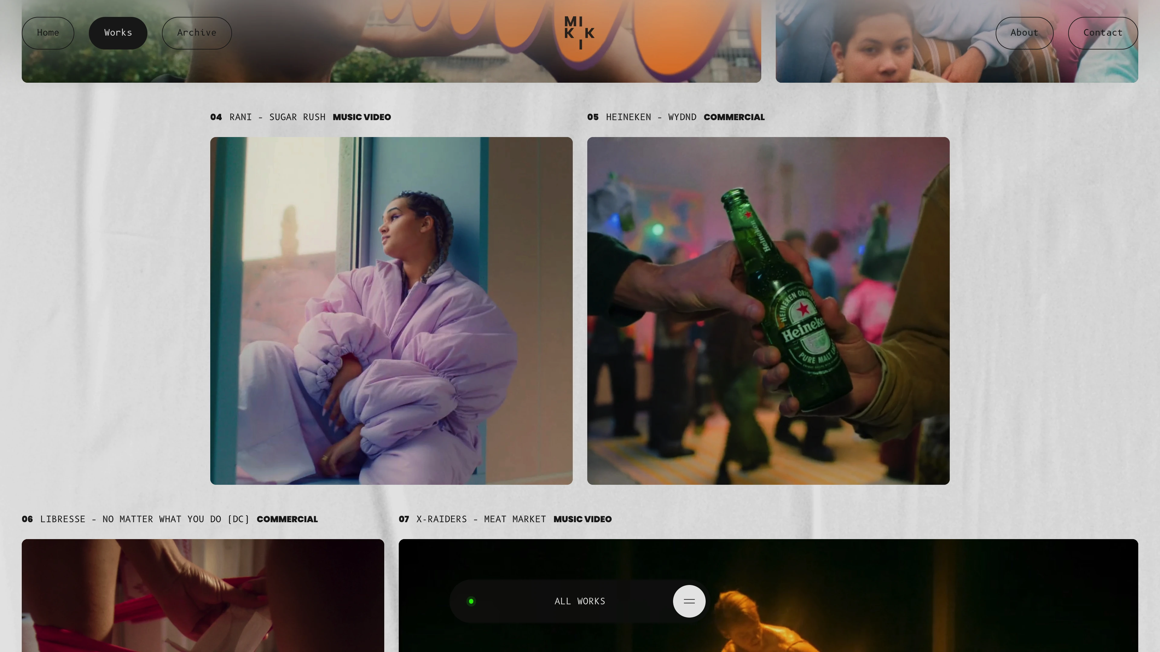 Full page screenshot of the Mikki Sindhunata website. As a film director with a dance background, Mikki explores thedeeper potential …