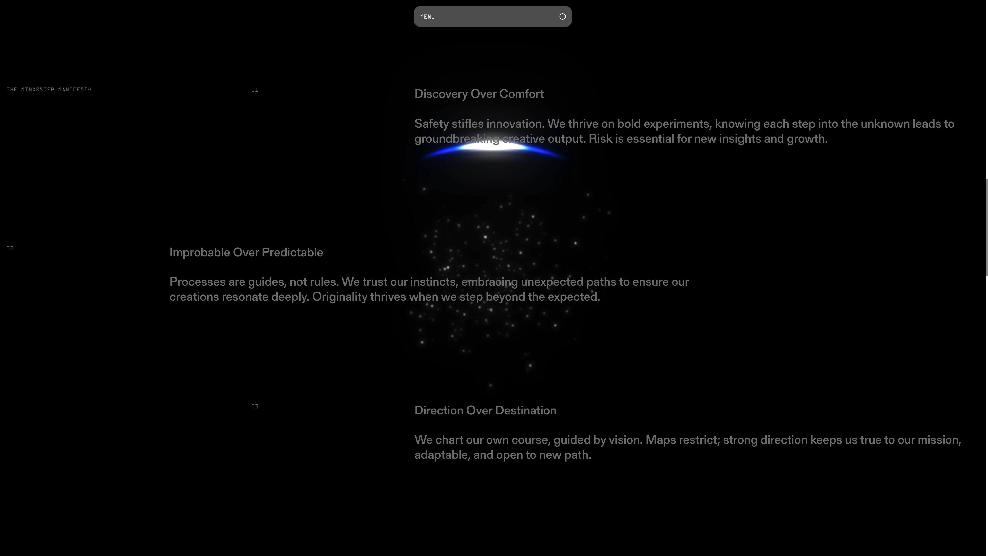 Full page screenshot of the Minorstep website. Minorstep is an image-making studio founded and led by George Kroustallis, a …