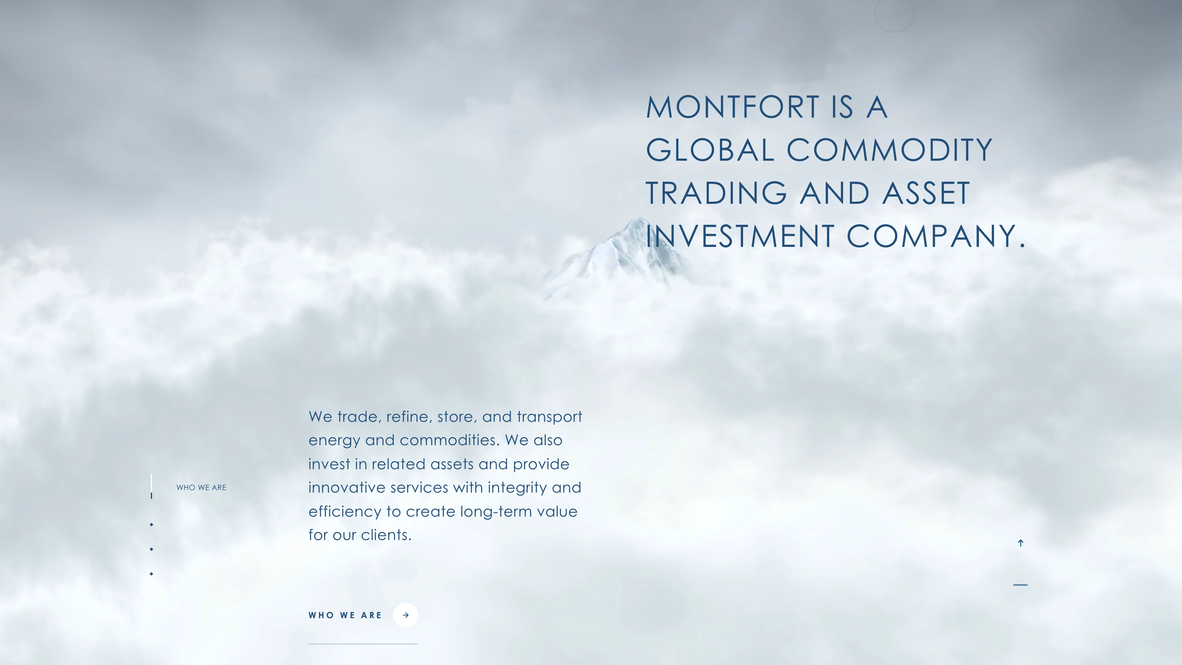 Full page screenshot of the Montfort website. We are a global commodity trading company and asset investment company that …