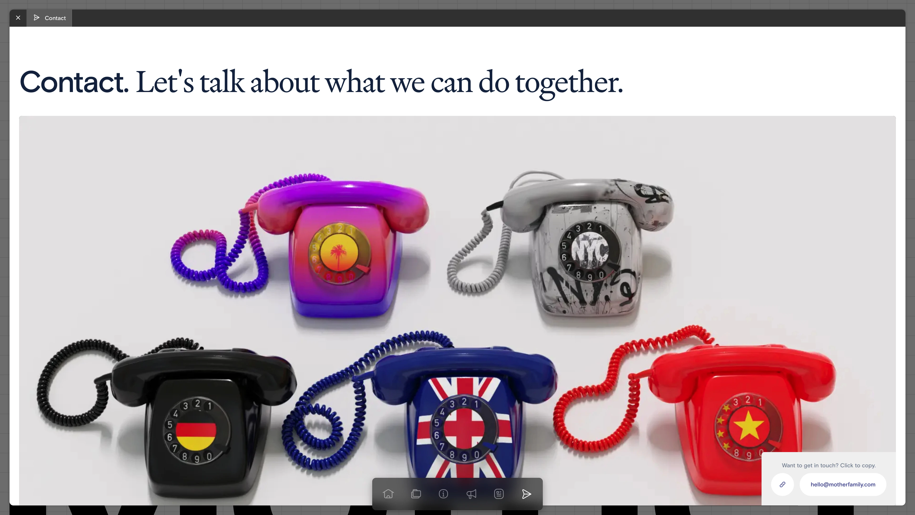 Full page screenshot of the Mother Family website. A meeting place for the world’s best creatives and the world’s most ambitious …