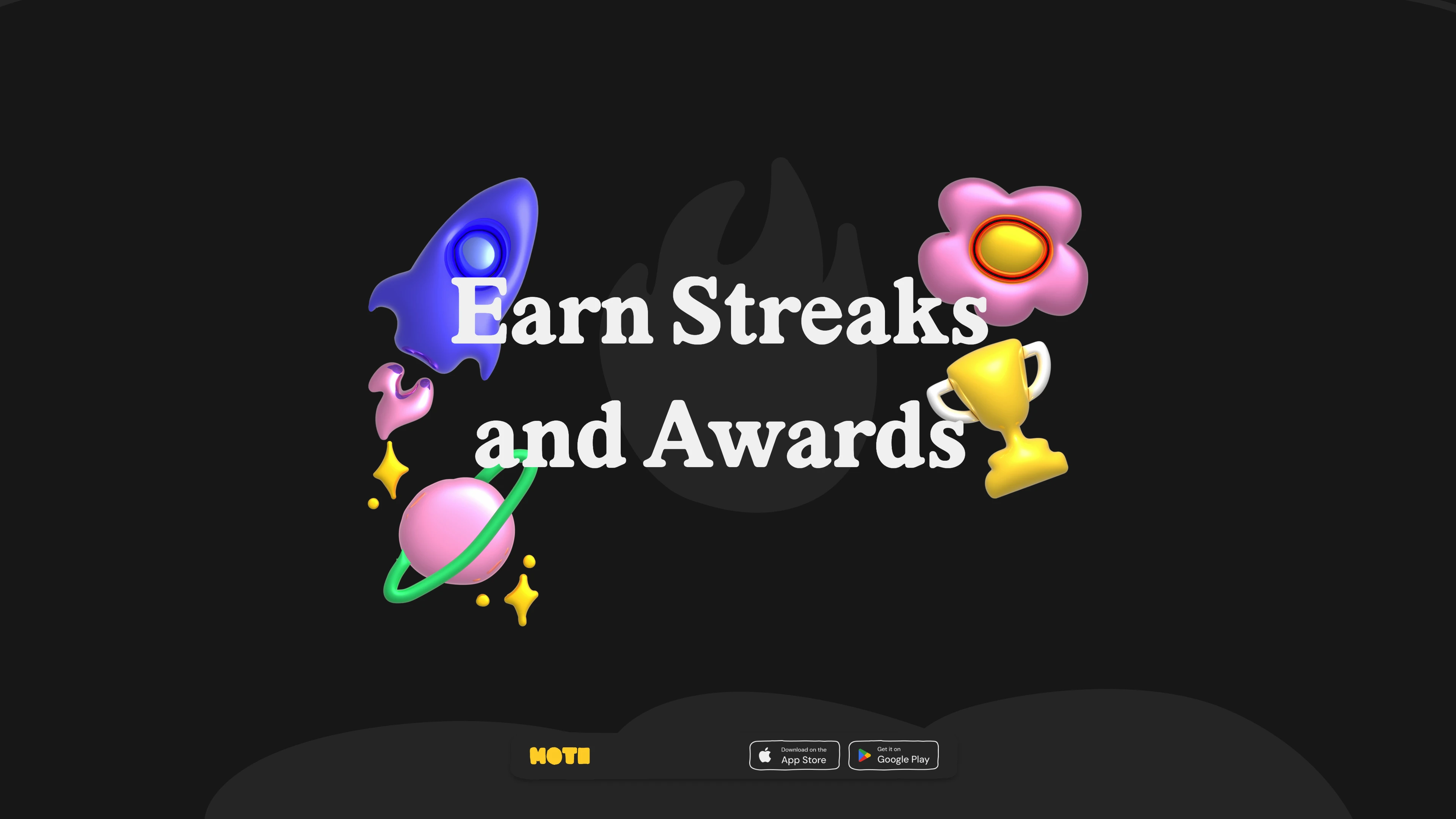 Full page screenshot of the Moti App website. The award-winning challenge creation app - Create challenges, Compete against …
