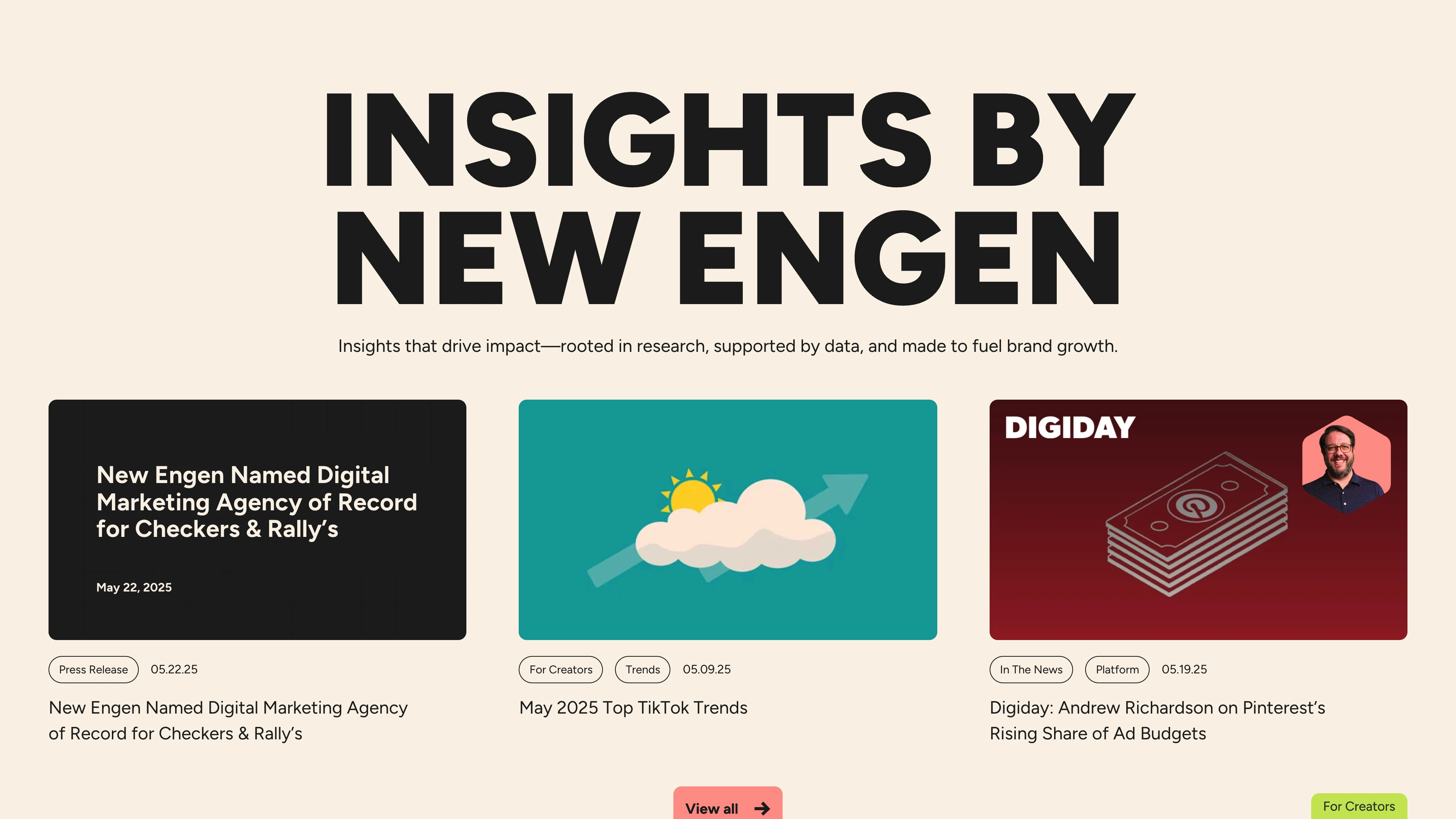 Full page screenshot of the New Egen website. We are an industry-leading digital marketing agency partnering with bold brands …