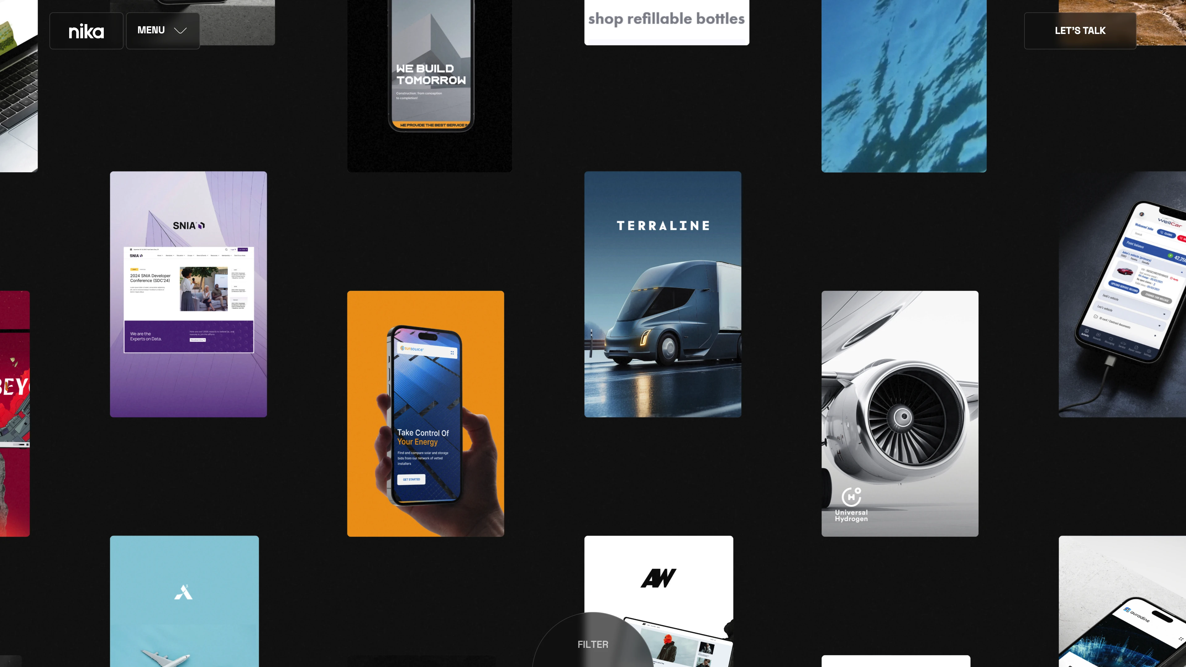 Full page screenshot of the Nika Agency website. Award-Winning Creative & Digital Agency in Silicon Valley. We thrive on …